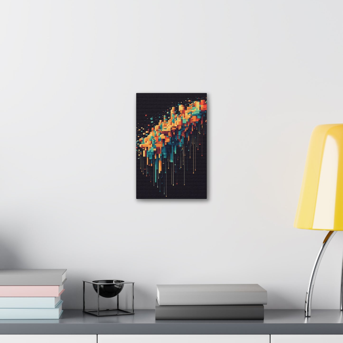 Pixel Drip: AI generated art crossing pixel art mixed with paint pouring techniques. Multicolored wall art.