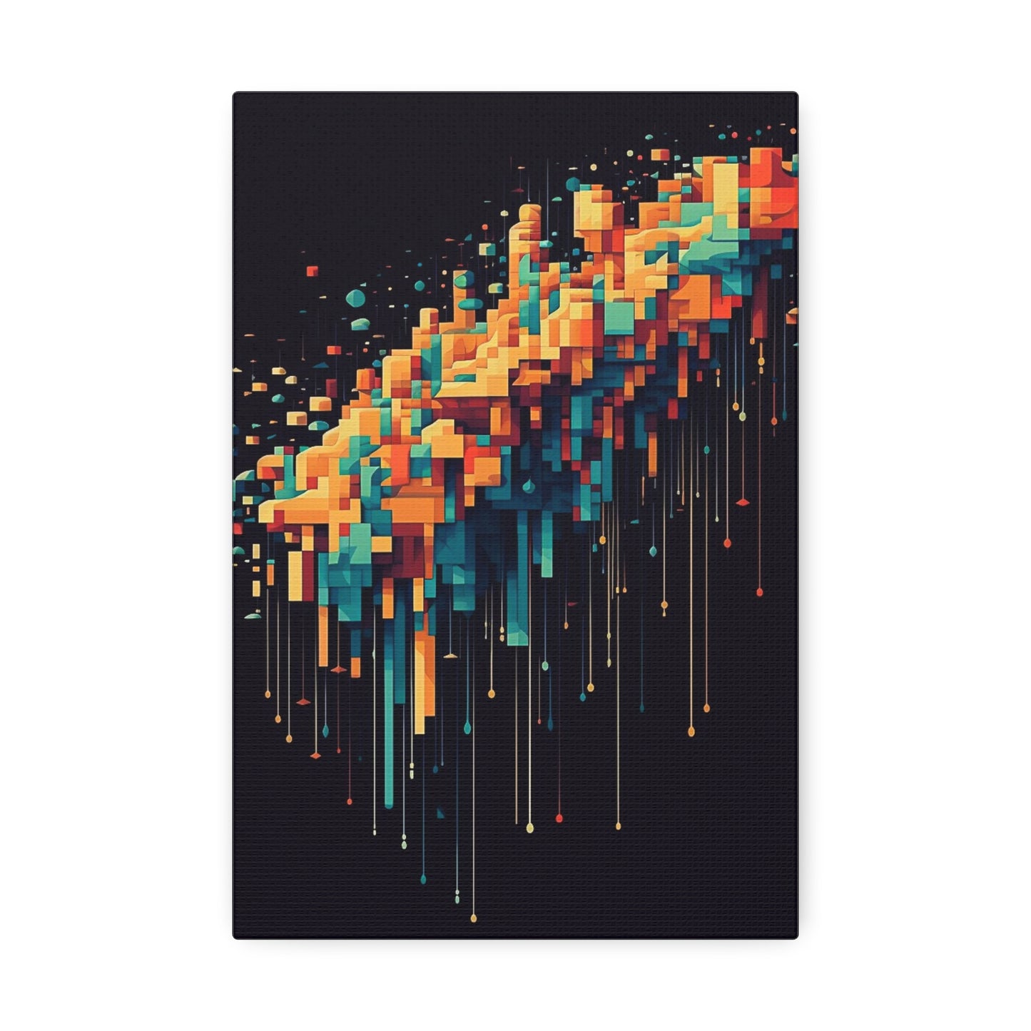 Pixel Drip: AI generated art crossing pixel art mixed with paint pouring techniques. Multicolored wall art.