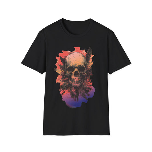 Skull and Feathers T-Shirt - Edgy Cotton Graphic Tee - Dark Gothic Style Streetwear