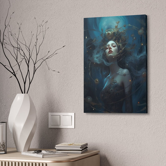 Unique College Dorm or New Apartment Wall Art | Dreamy picture of a girl who is one with the universe. Ai generated digital painting.