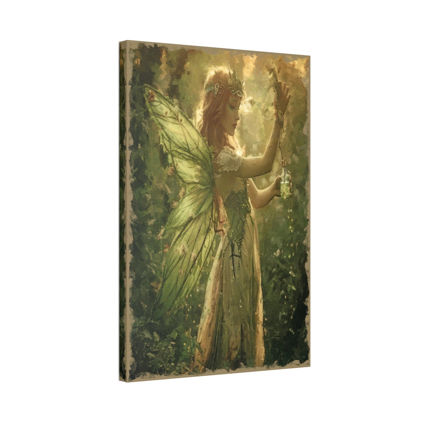 Enchanting Green Fairy Wall Art - Mystical Woodland Fairy Print - Fantasy Art for Home Decor. Made in style of art nouveau absinthe poster
