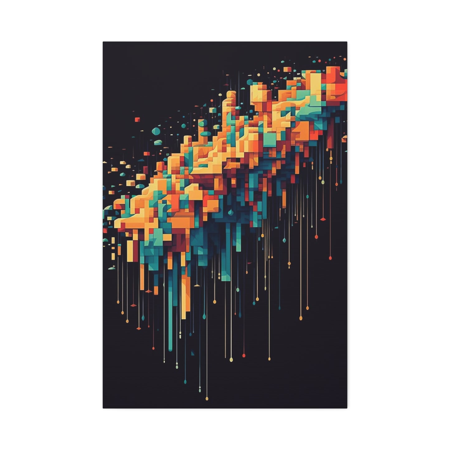 Pixel Drip: AI generated art crossing pixel art mixed with paint pouring techniques. Multicolored wall art.