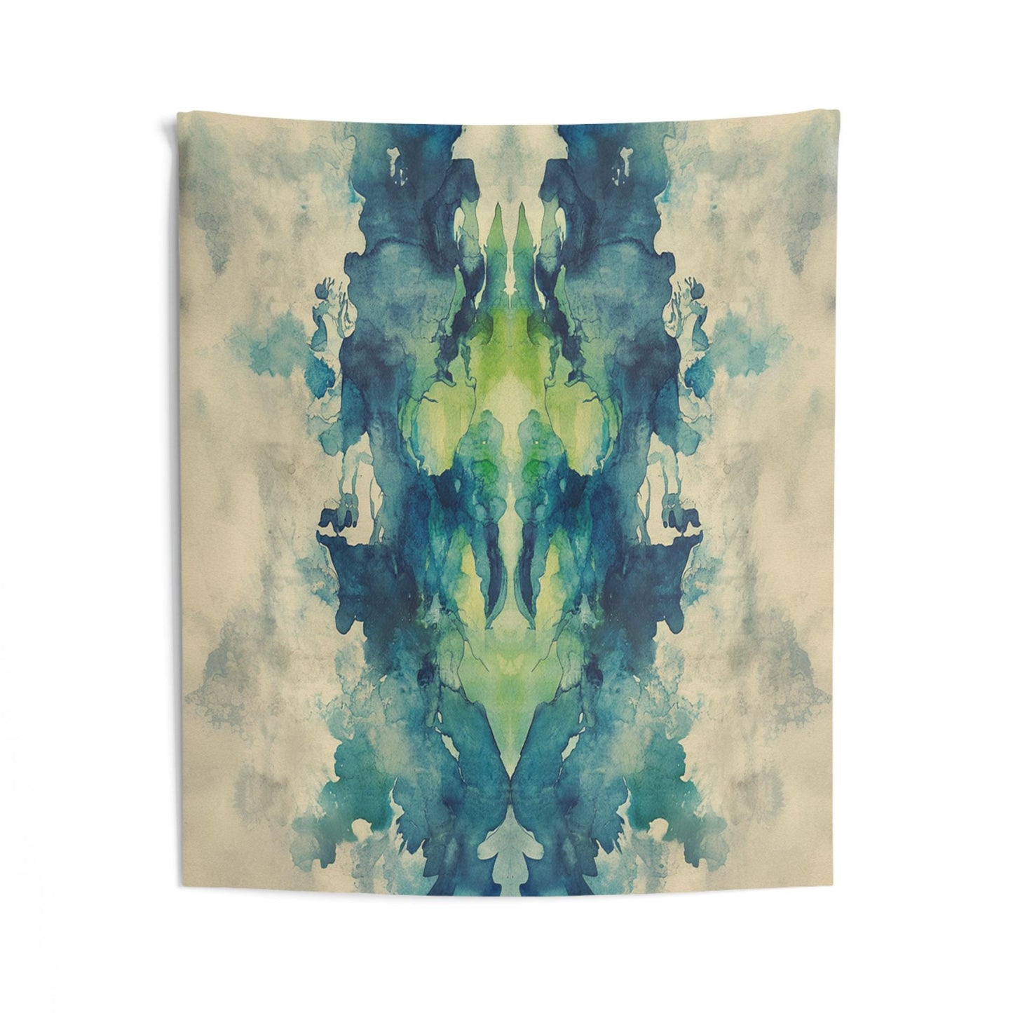 Rorschach Test Inspire Green and Blue Wall Tapestry, Art Print Tapestry, Black Background Tapestries, Home Decor, Wall Art