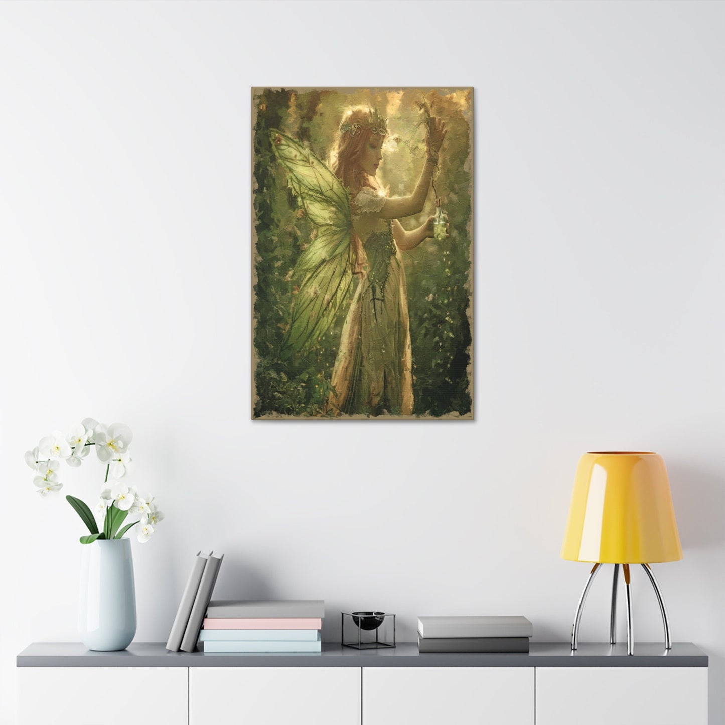 Enchanting Green Fairy Wall Art - Mystical Woodland Fairy Print - Fantasy Art for Home Decor. Made in style of art nouveau absinthe poster