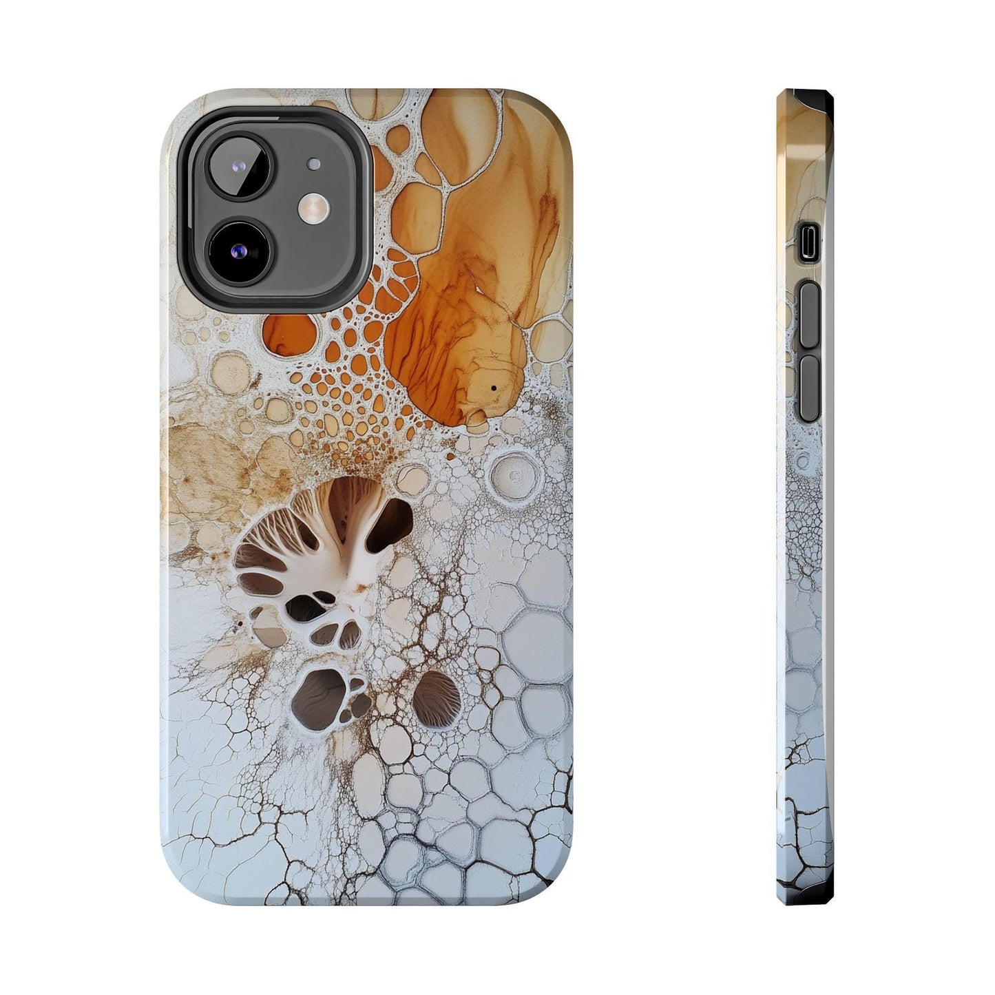 Abstract Fungal Inspired Phone Cases, Tough Samsung iPhone Cover, White Orange Brown Art Design