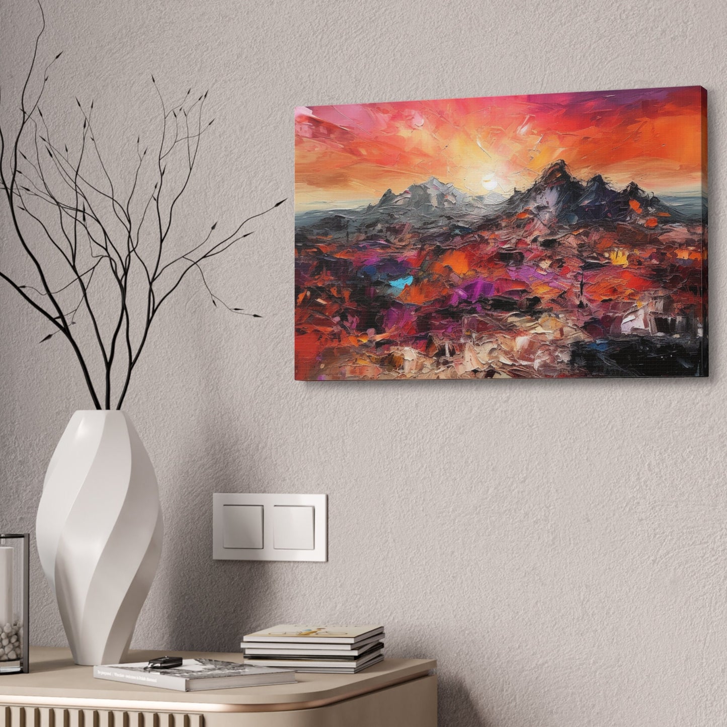 Vibrant Abstract Desert Sunset Wall Art | Canvas Print for Home Decor. Organic Texture Painting, Modern Chic Artwork. Dorm or Apartment Art.