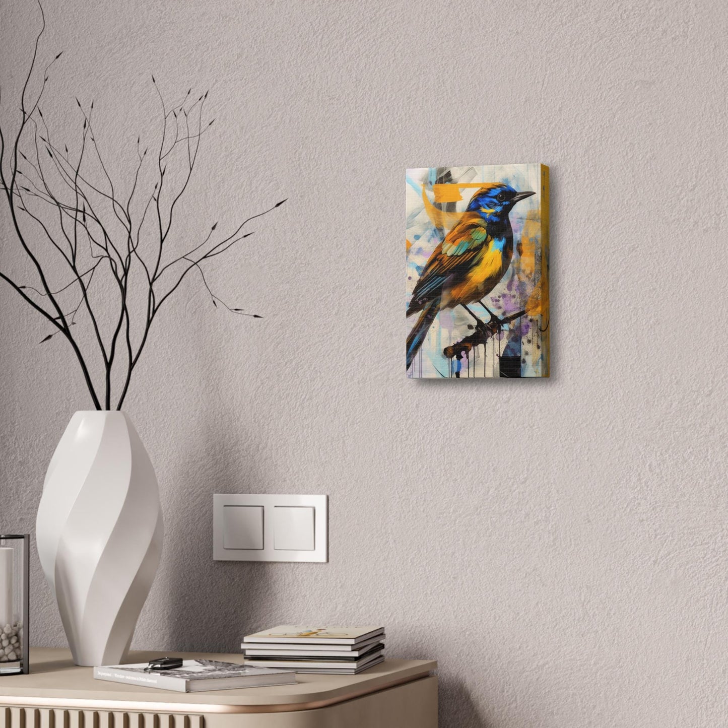 Canvas Stretched, Yellow Bird Painting, Abstract Artwork, Wall Decor, Home Gift, Bird Lover Gift, Nature Lover Gift, Wildlife Art