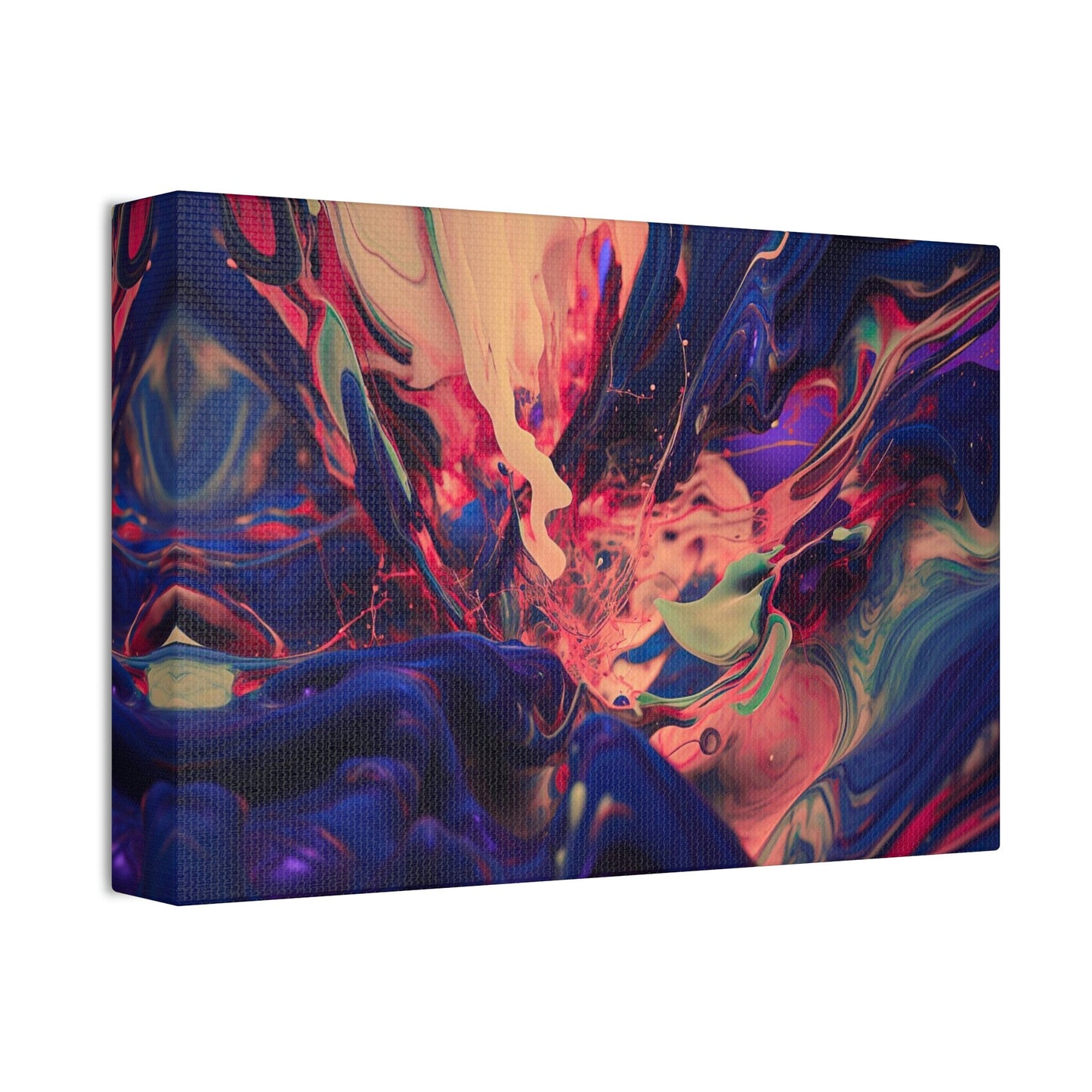 Purple Paint Tsunami: Ai Wall Art Print with purple, pink, peach, gray and blue shades. Similar to acrylic pouring technique, 3D style.