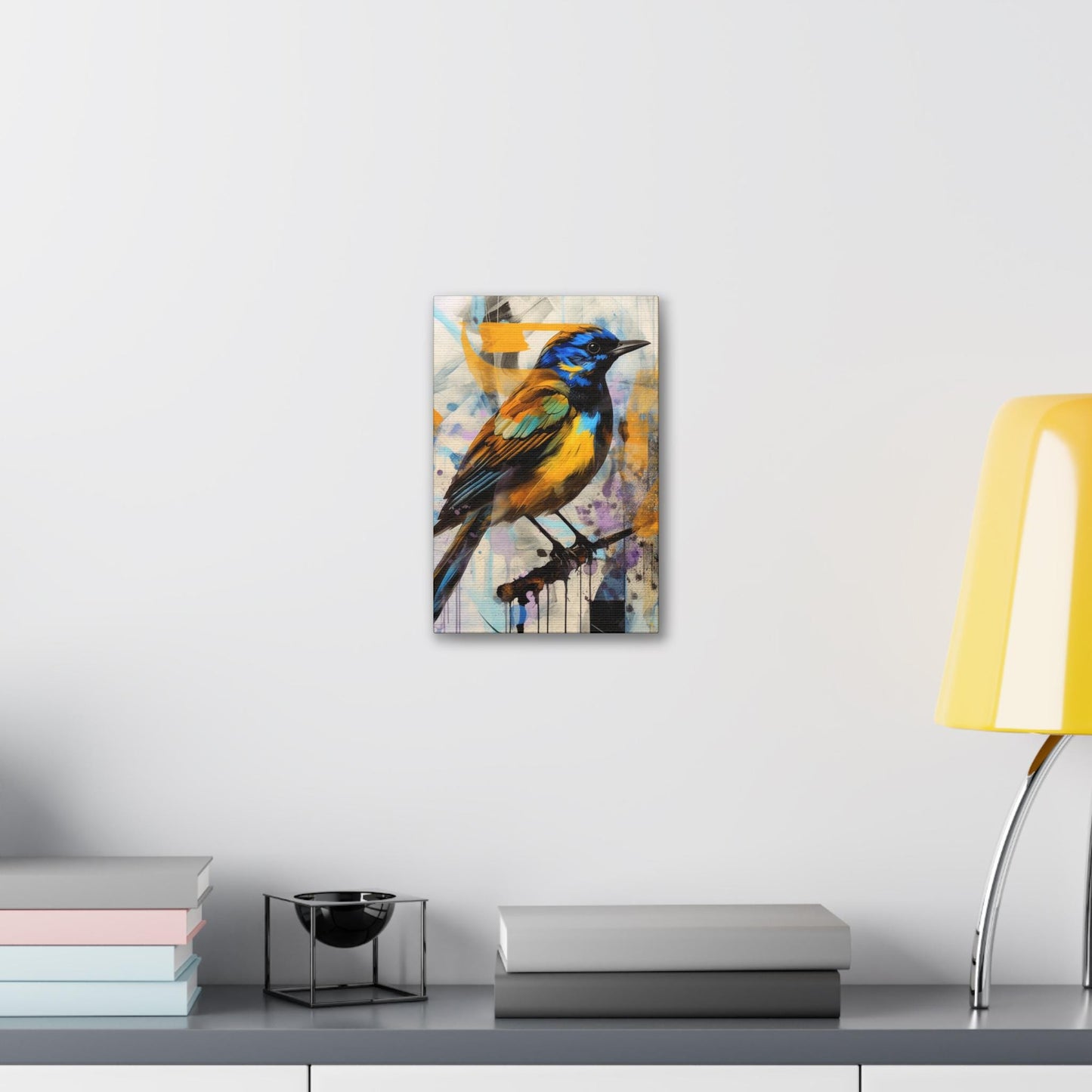 Canvas Stretched, Yellow Bird Painting, Abstract Artwork, Wall Decor, Home Gift, Bird Lover Gift, Nature Lover Gift, Wildlife Art