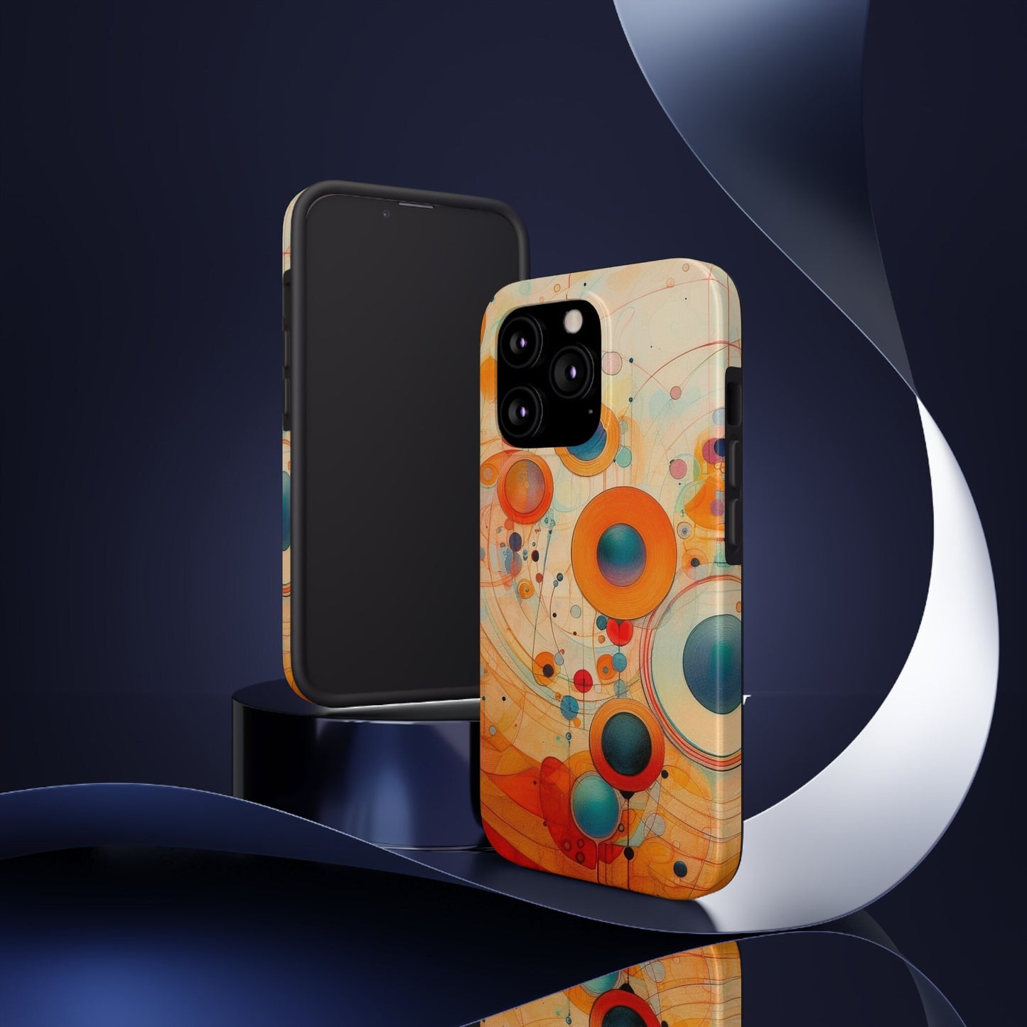 Abstract Orange, Red, and Blue Circles like Kandinsky Tough iPhone Case | Ai Art