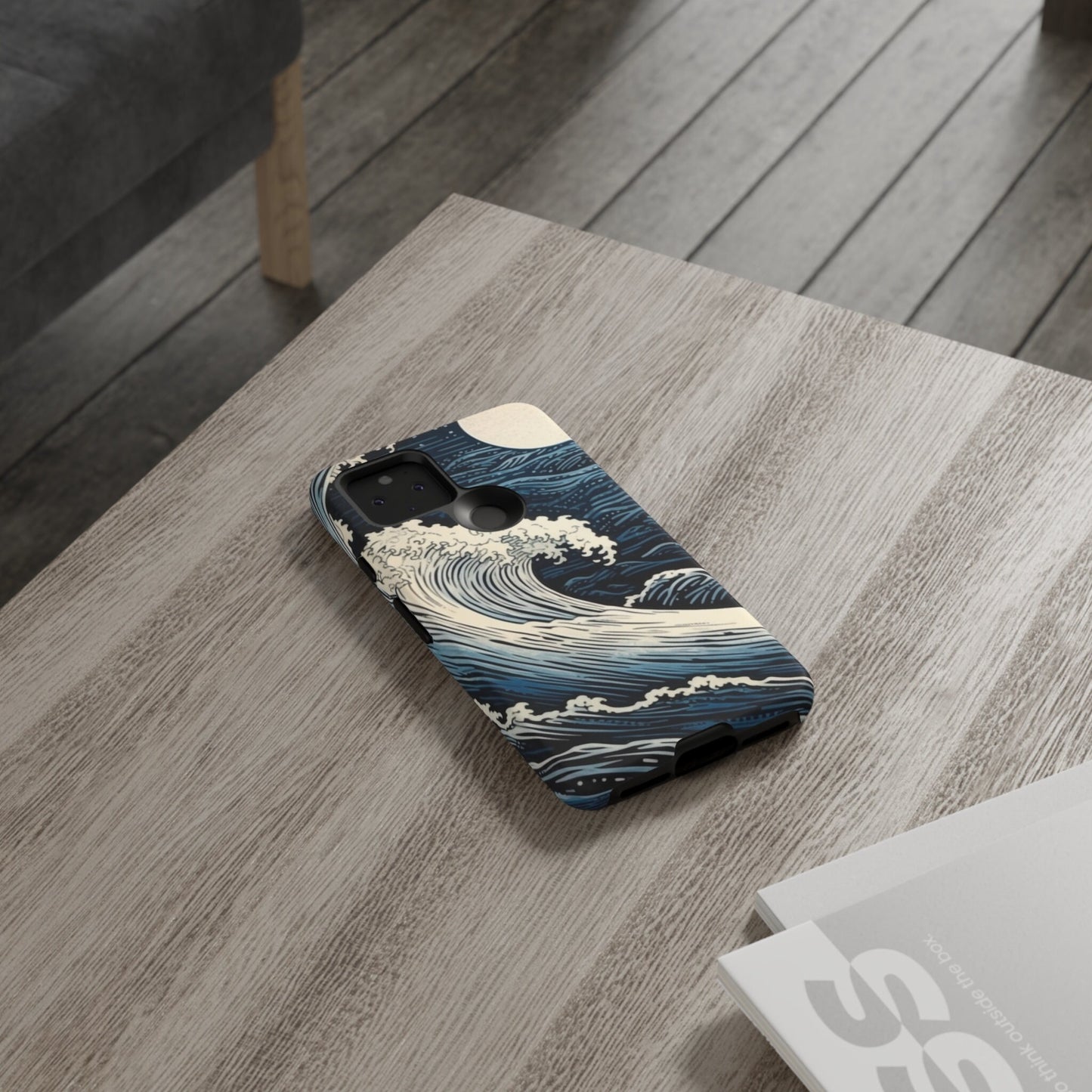 Blue wave Etching Print. Samsung and Google phone Tough Case | Ai Art
