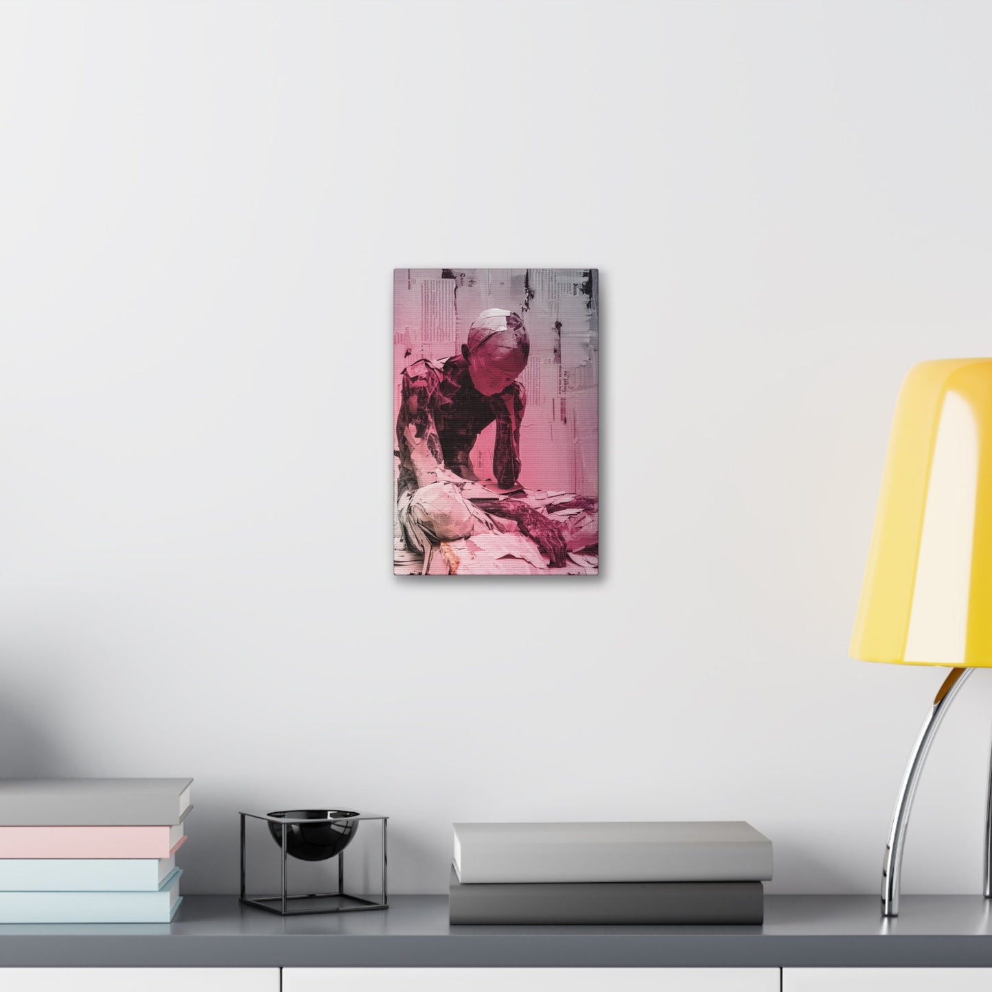 Unique Wall Art for your Home, Apartment, Dorm Room. Pink Gradient Paper Mache Boy. X-cross Applesauce. Somber. Though Provoking Art.