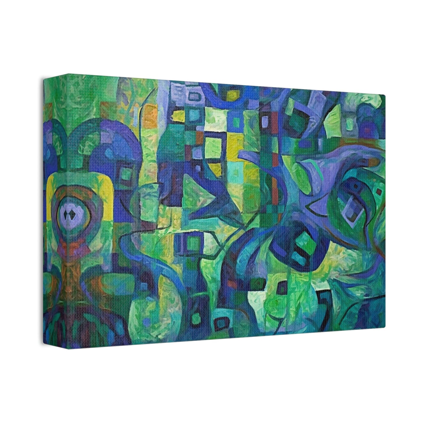 The Octopus: Ai Generated Abstract Painting Style Wall Art. Brightly colored piece. Will brighten up a dull room. Green & purple highlights.