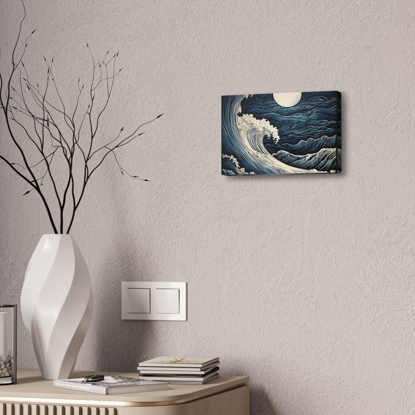 Unique wall art for college apartments or new homes | Navy Blue & White Ocean Wave Etching Print | Ai Wall Art for Personal Room or Office