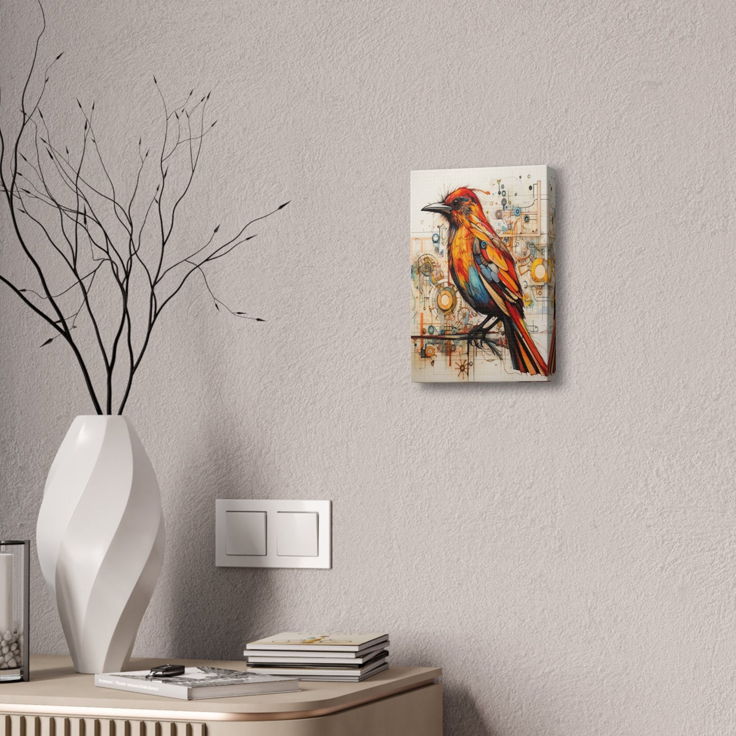 Unique College Dorm or New Apartment Wall Art | Abstract print of a Red, Orange, and Teal Bird. Ai generated digital painting.