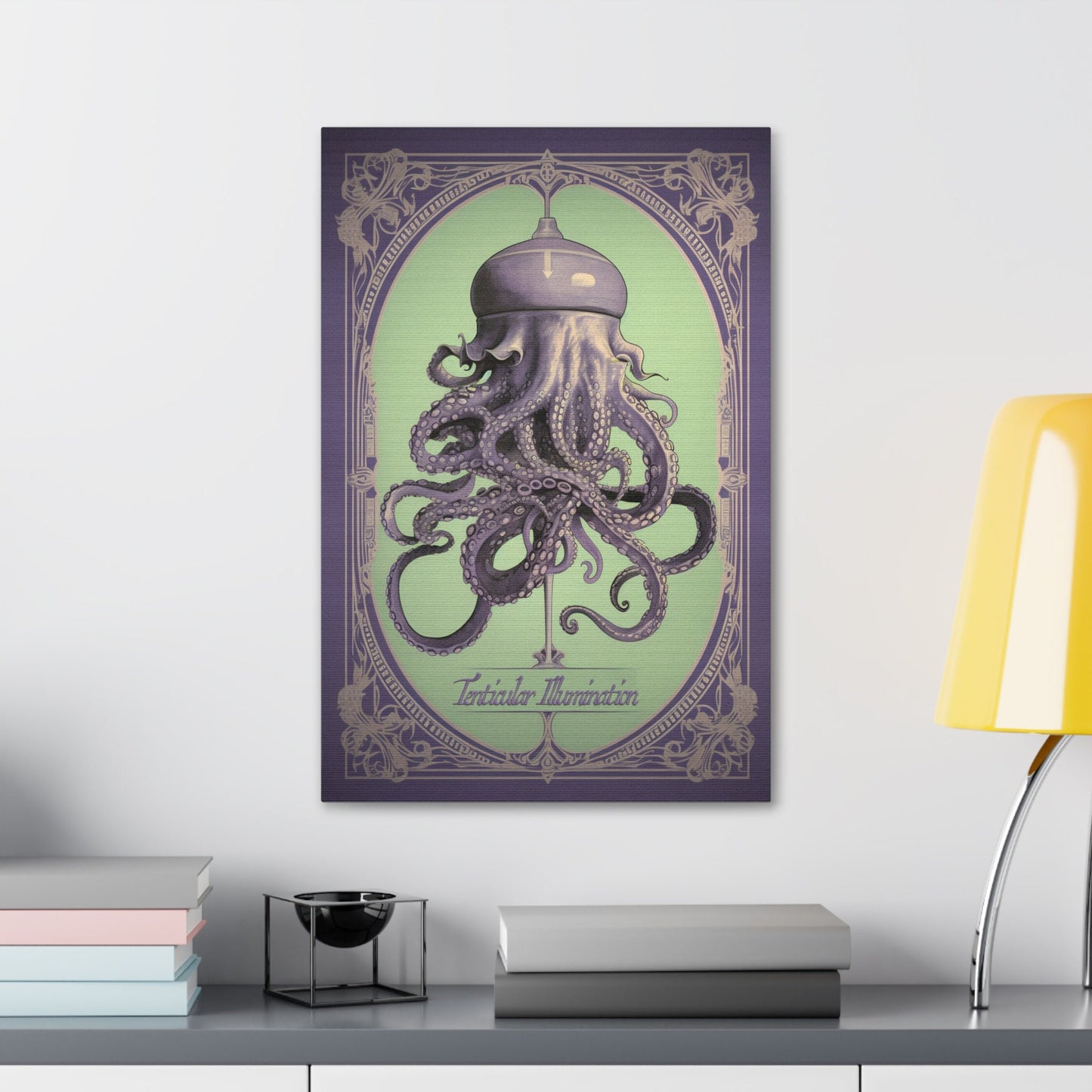 Unique College Dorm or New Apartment Wall Art | Art Nouveau liquor advertisement style print for an octopus light.  Ai generated.