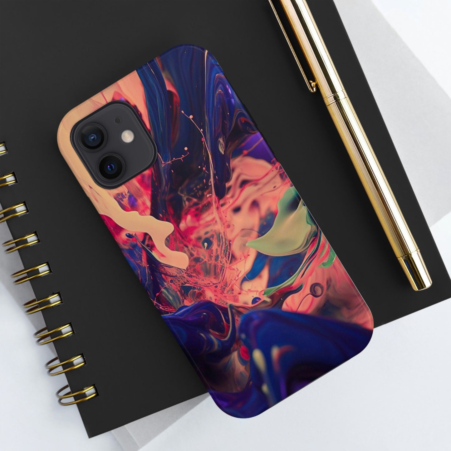 Purple, Peach, Pink, and Black Paint Splash iPhone Tough Case | AI Generated Art
