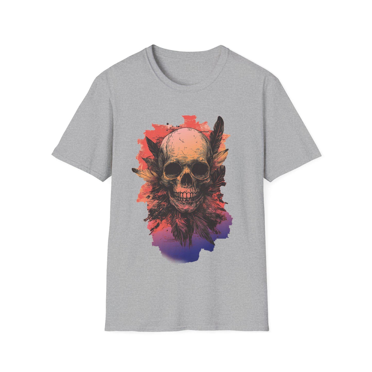 Skull and Feathers T-Shirt - Edgy Cotton Graphic Tee - Dark Gothic Style Streetwear