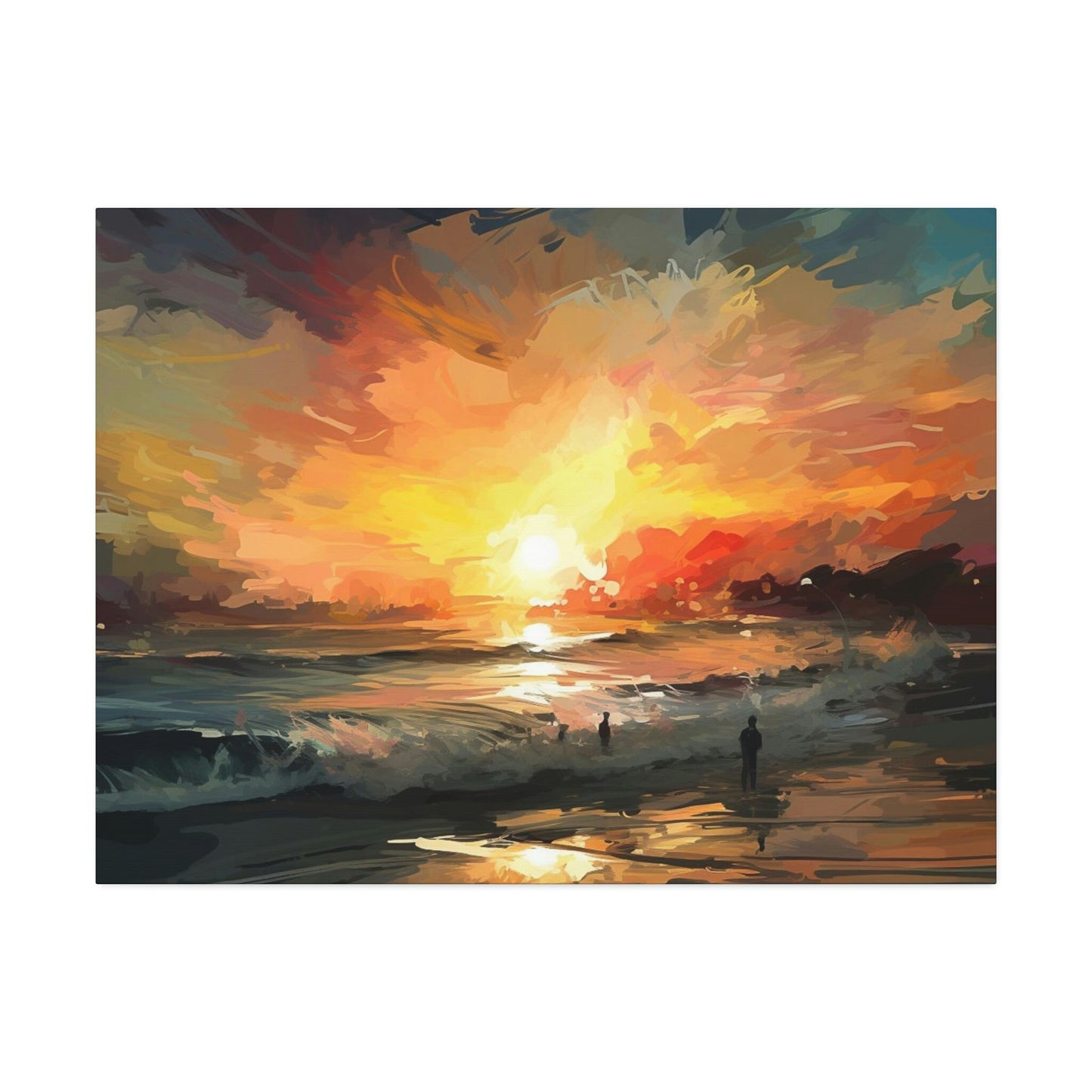 Unique wall art for college apartments or new homes | The Sky is on FIRE, Let's Surf!. Ai Art of a fiery sunset over the ocean.