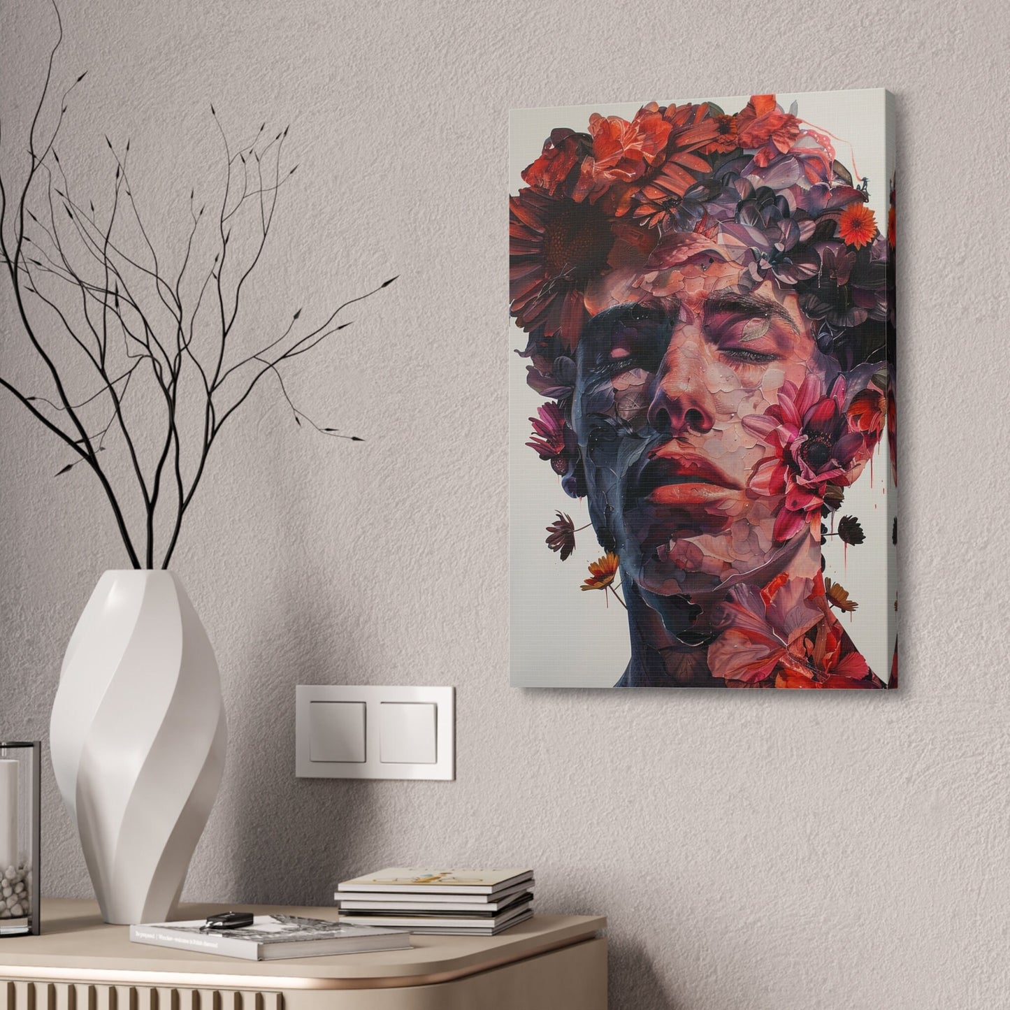Oil Painted Flower Boy. Unique Wall Art for your Home, Apartment, Dorm Room. Folk Art Inspired Home Decor. Collage Style.Thought Provoking.