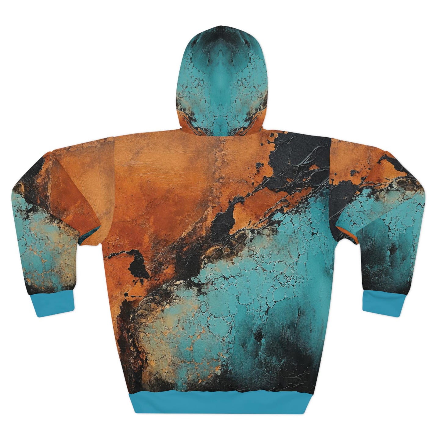 Rust Teal Black Orange Abstract Art Unisex Pullover Hoodie, Trendy Hoodie, Cool Sweatshirt, Unique Hoodie, Artistic Gift for art lovers.
