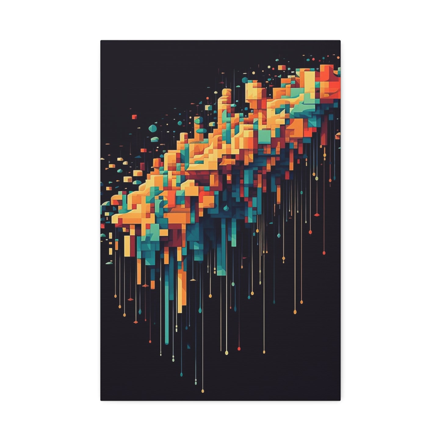 Pixel Drip: AI generated art crossing pixel art mixed with paint pouring techniques. Multicolored wall art.