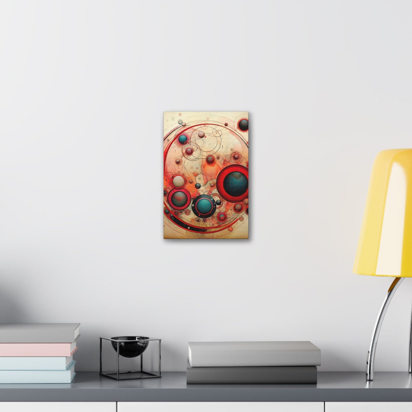 Unique wall art for college apartments or new homes | Abstract Red and Blue Circles on Weathered Canvas in the Style of Wassily Kandinsky