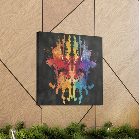 2: Gallery Wraps, Multicolored Rorschach Inkblot Print on Black Background, Wall Art Decor, Abstract Artwork, Modern Home Decor, Unique