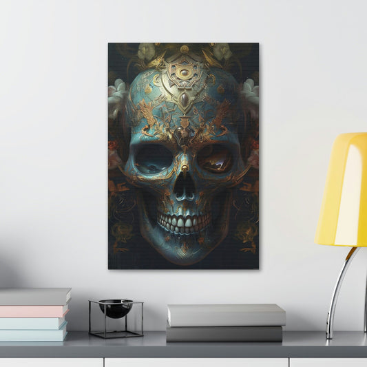 Unique wall art for college apartments or new homes | Ornate Skull #1: Sky Blue AI Hyper-Realistic Wall Art Painting with Intricate Designs
