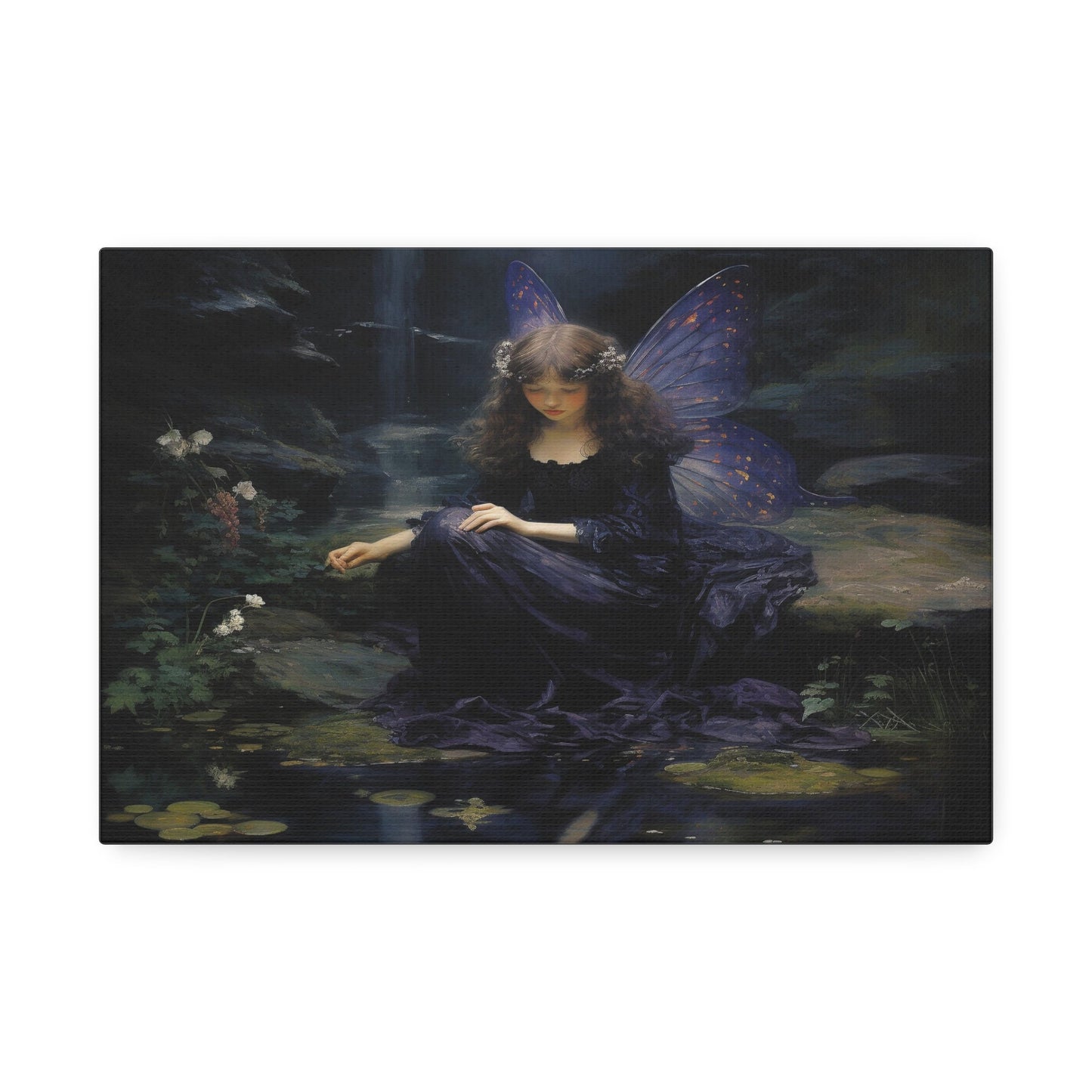 Unique wall art for college apartments  and new homes | Purple Fairy Contemplation by a Forest Stream | Ai Wall Art