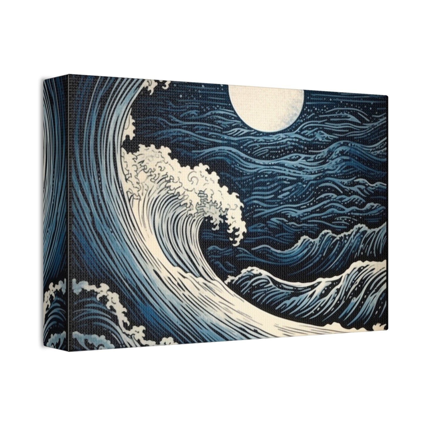 Unique wall art for college apartments or new homes | Navy Blue & White Ocean Wave Etching Print | Ai Wall Art for Personal Room or Office