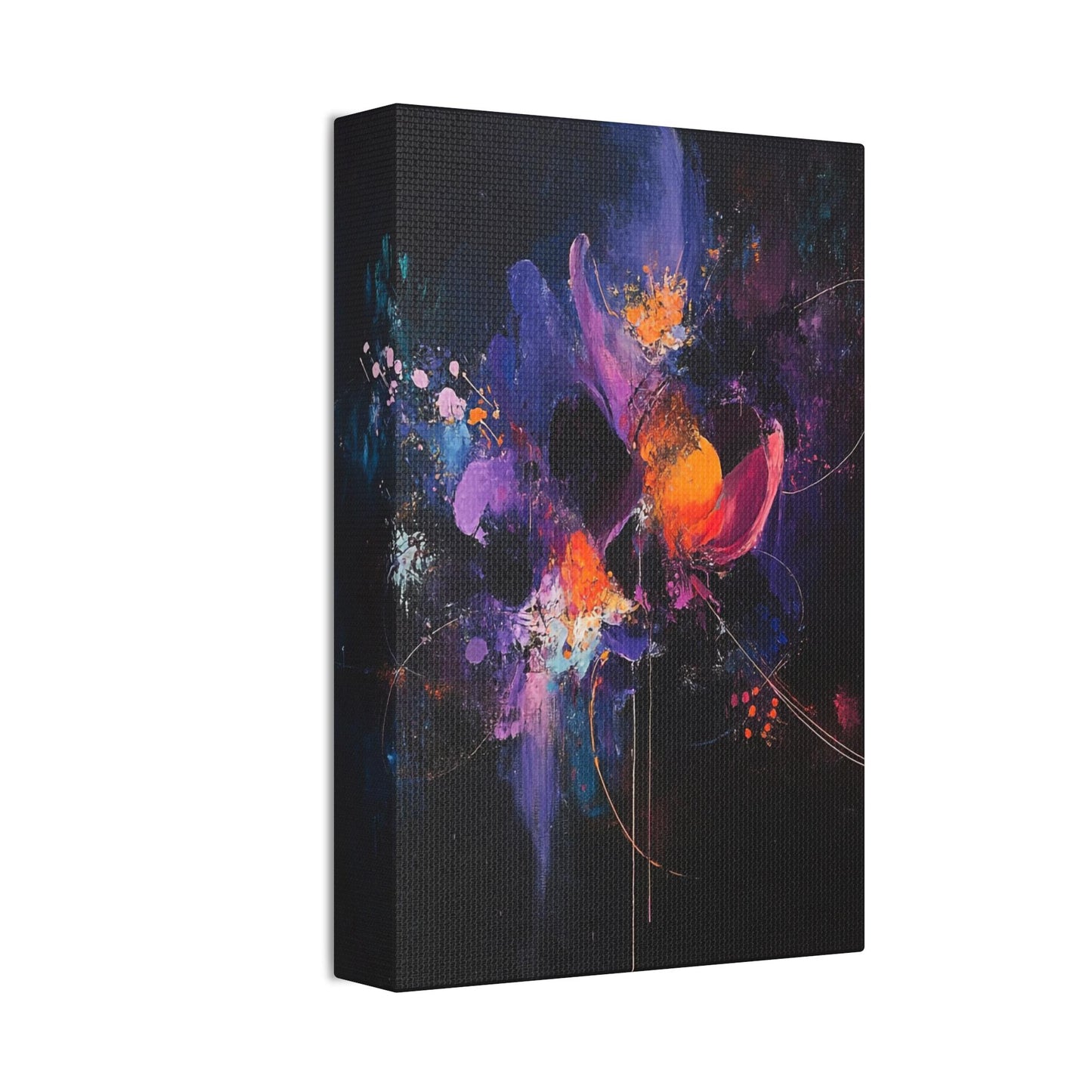 Canvas Stretched, Abstract Painting Purple Red Blue Orange Flower Print, Wall Art Decor, Home Office Decor, Floral Art Gift, Flower Painting