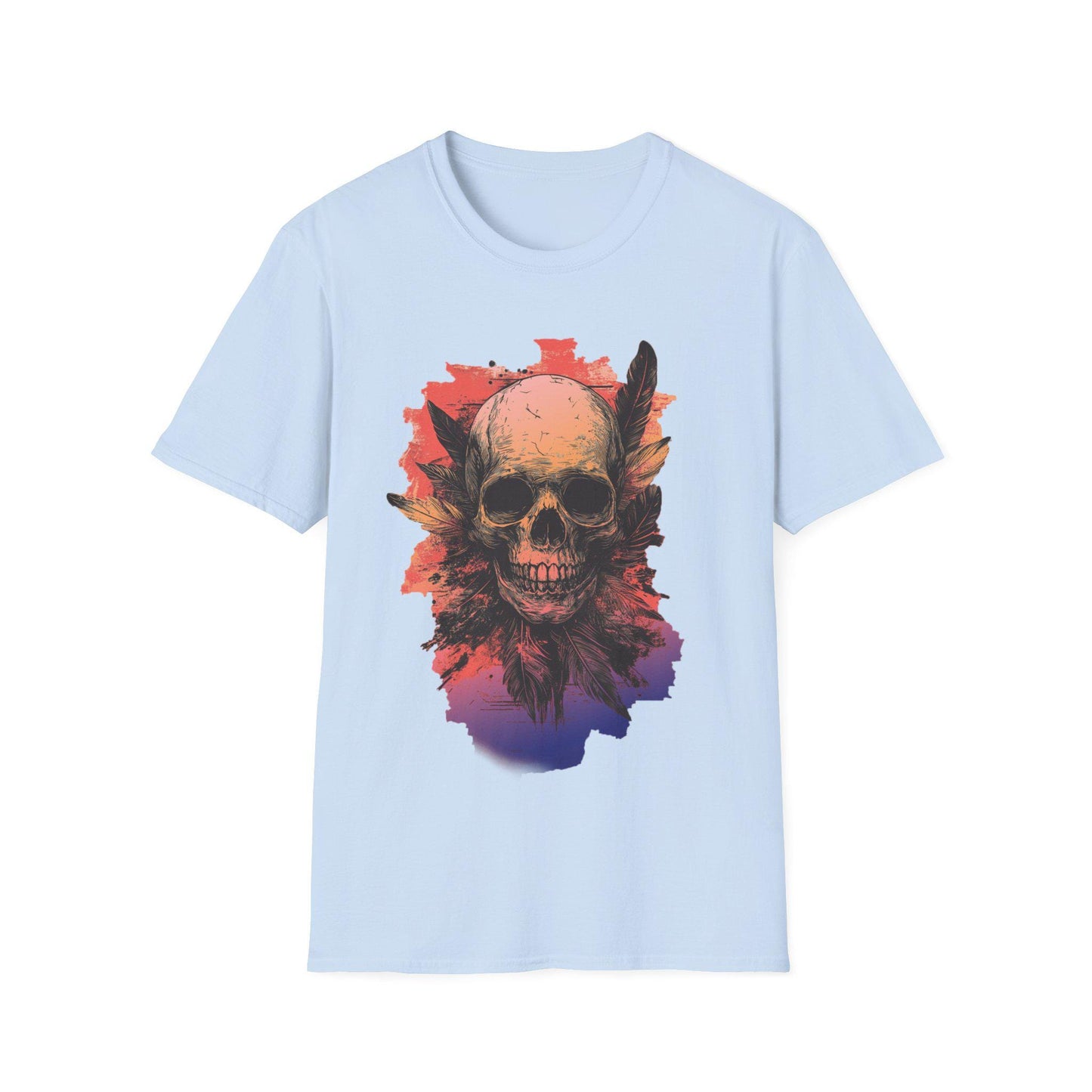 Skull and Feathers T-Shirt - Edgy Cotton Graphic Tee - Dark Gothic Style Streetwear