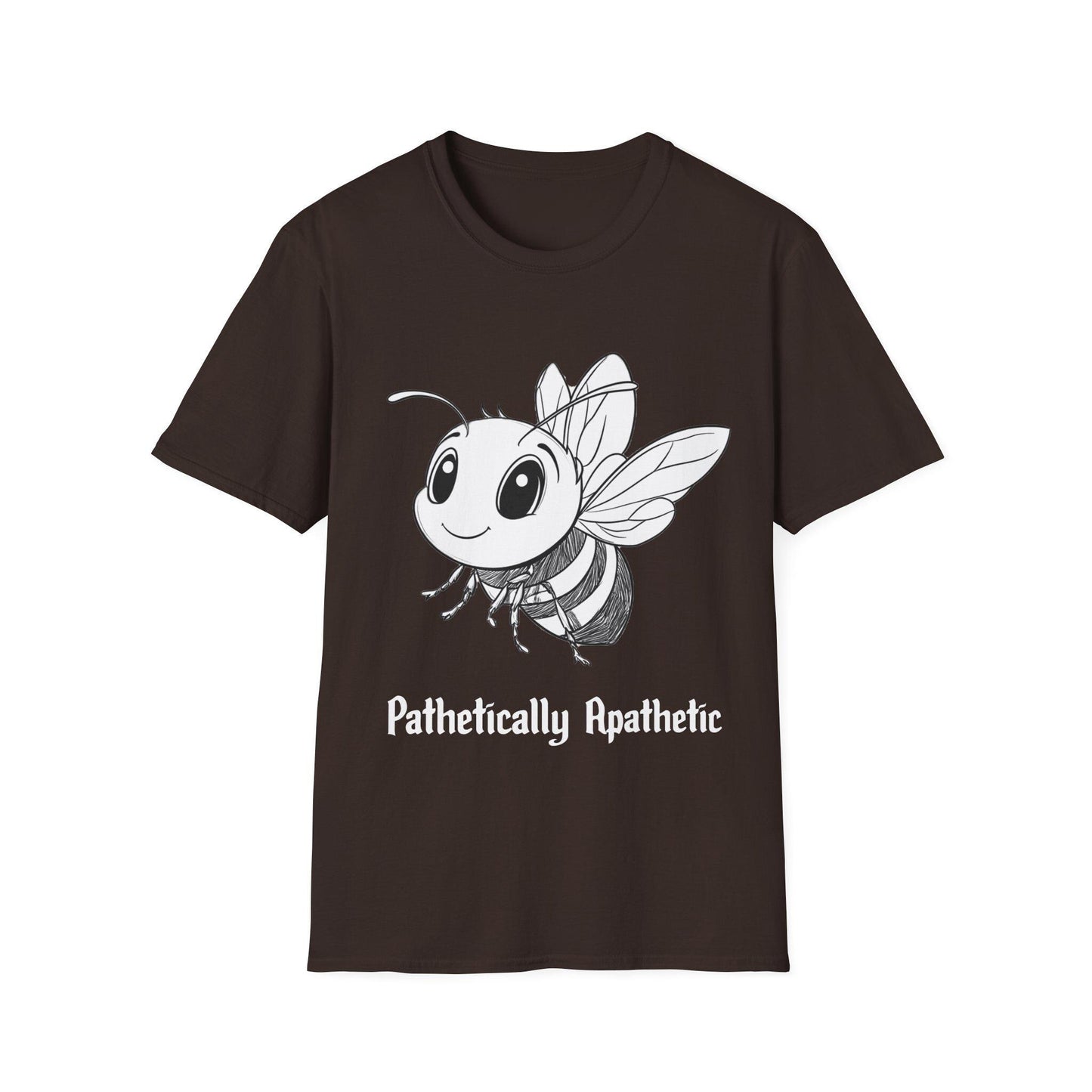 Funny Smiling Bee Unisex Softstyle T-Shirt, Cartoon Pencil, 'Pathetically Apathetic' Tee, Gift for Bee Lover, Humor Graphic Shirt