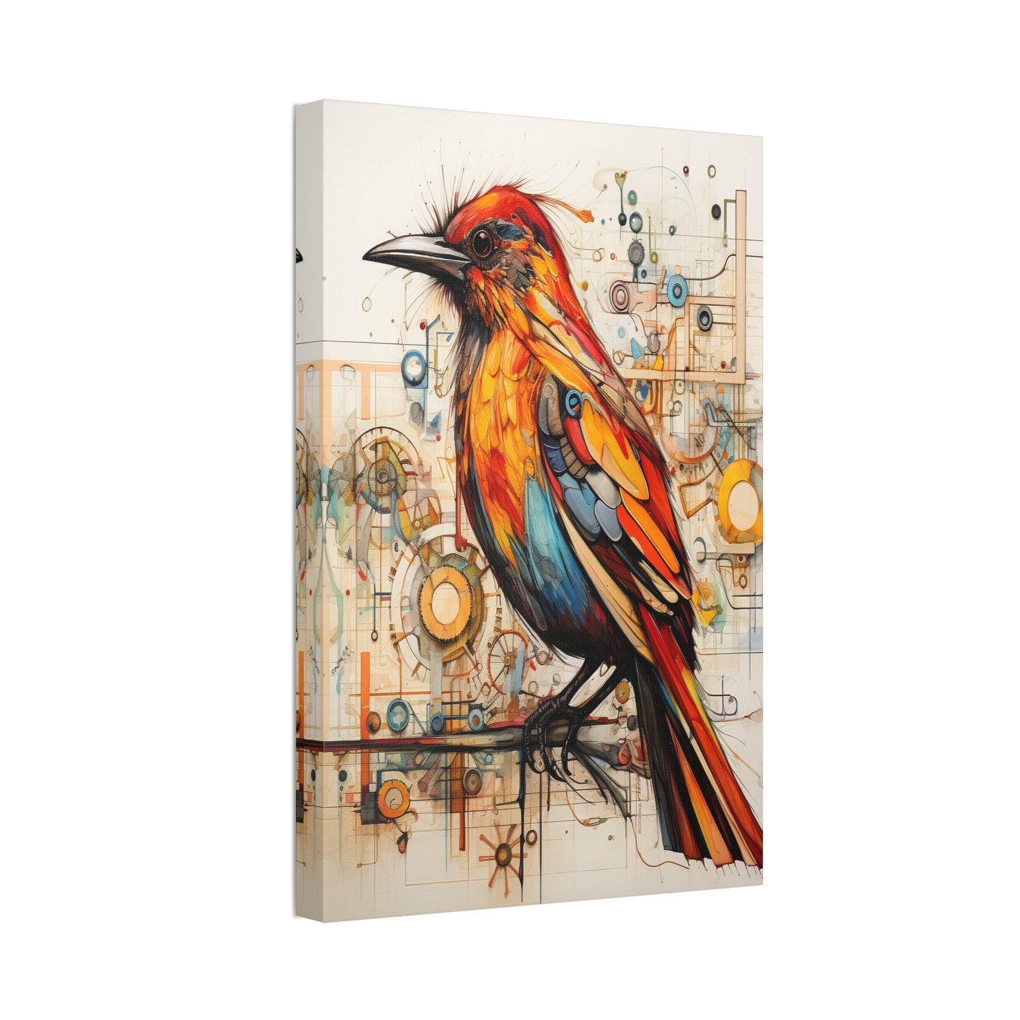 Unique College Dorm or New Apartment Wall Art | Abstract print of a Red, Orange, and Teal Bird. Ai generated digital painting.
