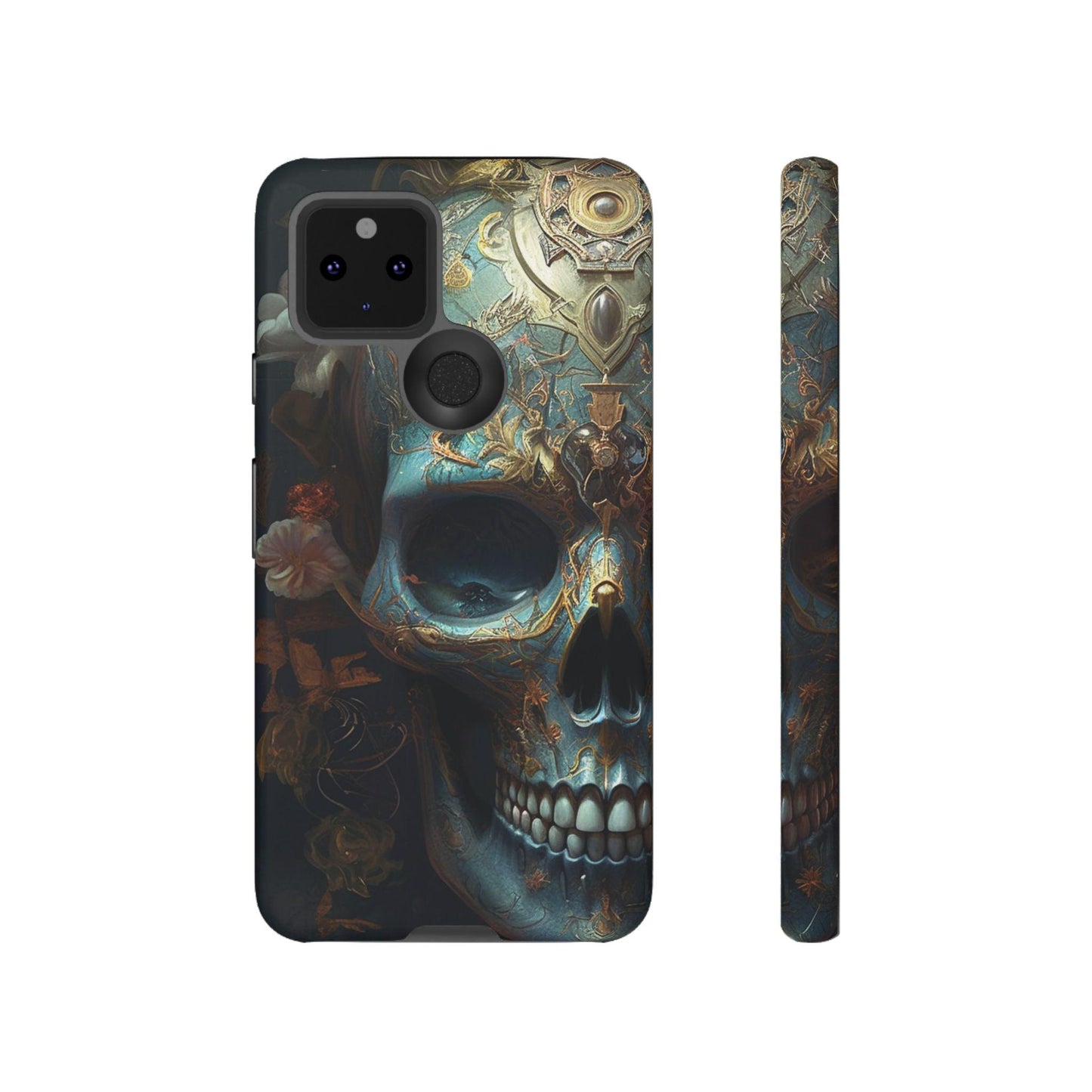 Ornate Decorated Sky Blue Skull Samsung and Google phone Tough Case | Ai Art
