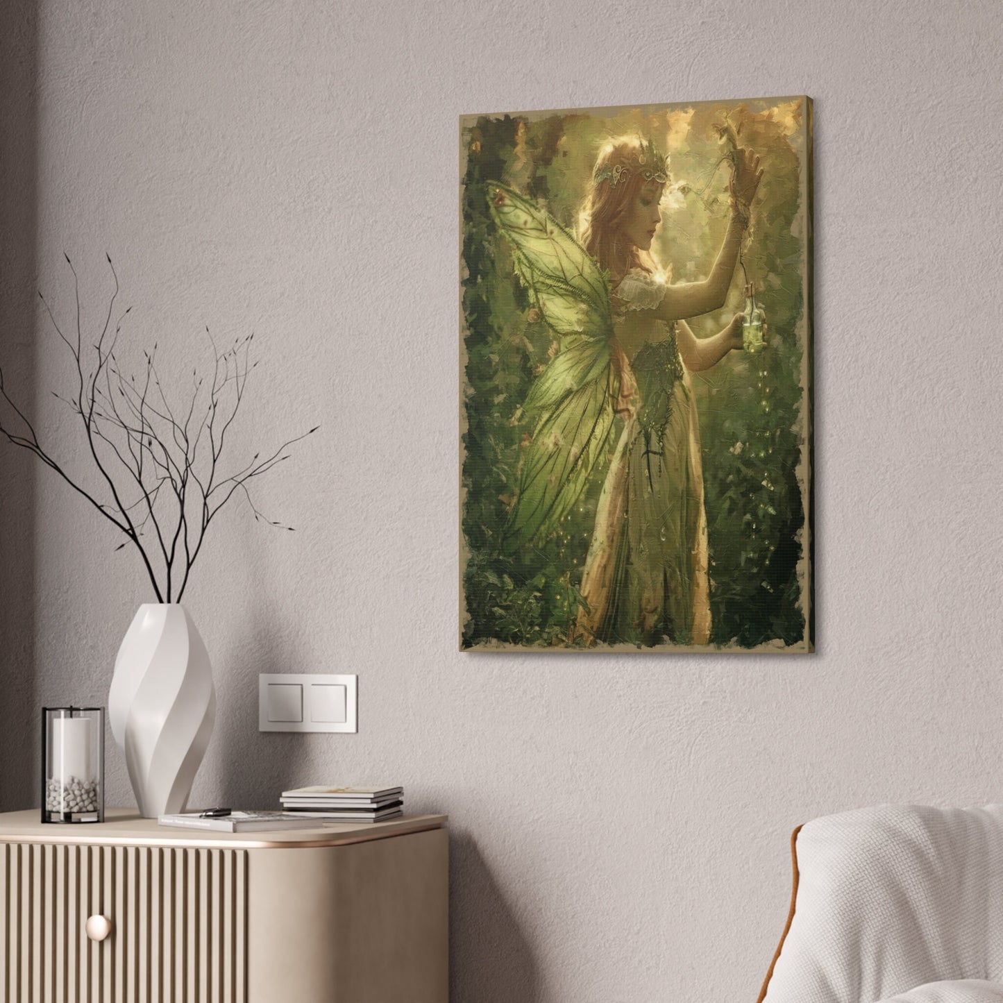 Enchanting Green Fairy Wall Art - Mystical Woodland Fairy Print - Fantasy Art for Home Decor. Made in style of art nouveau absinthe poster