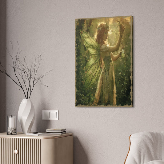 Enchanting Green Fairy Wall Art - Mystical Woodland Fairy Print - Fantasy Art for Home Decor. Made in style of art nouveau absinthe poster