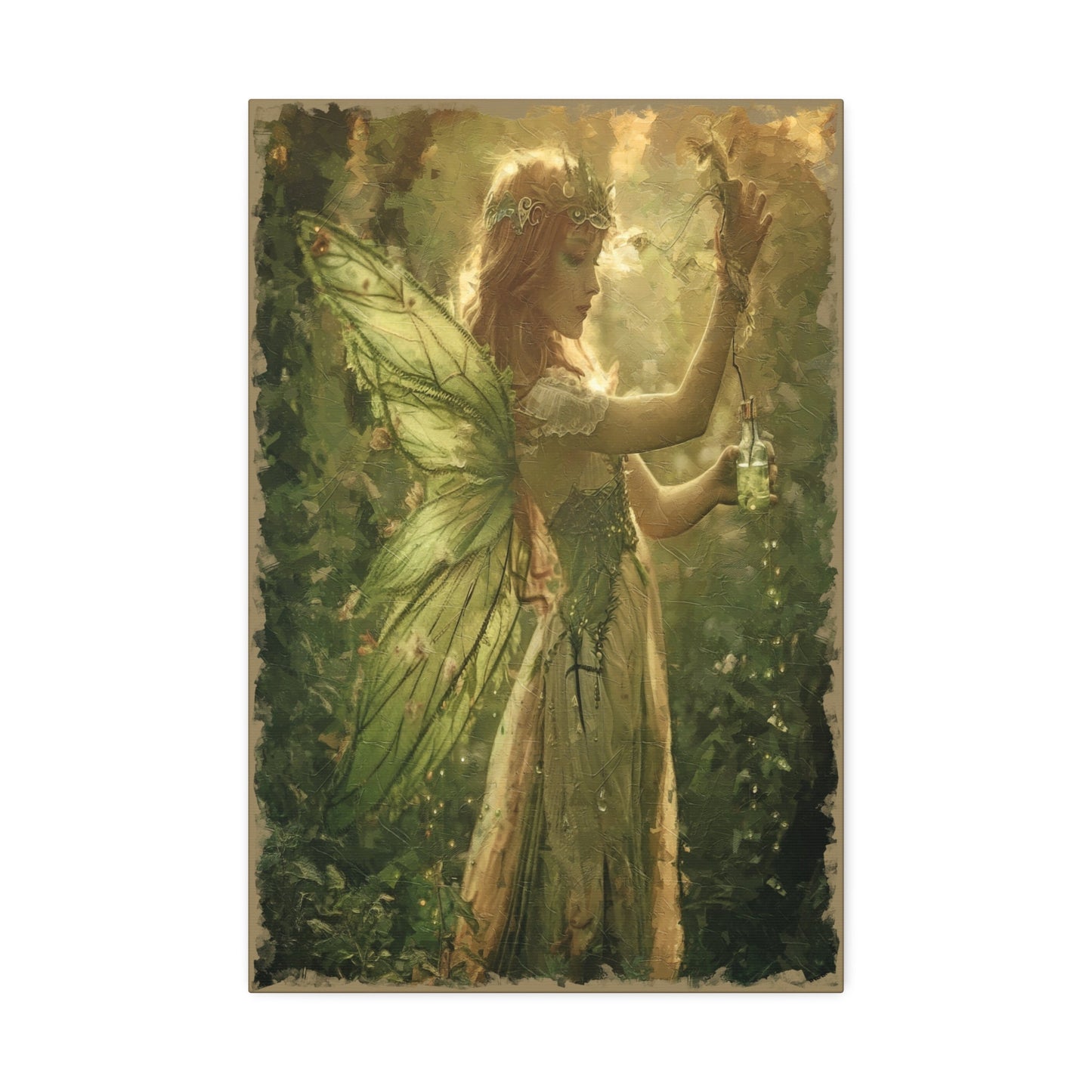 Enchanting Green Fairy Wall Art - Mystical Woodland Fairy Print - Fantasy Art for Home Decor. Made in style of art nouveau absinthe poster