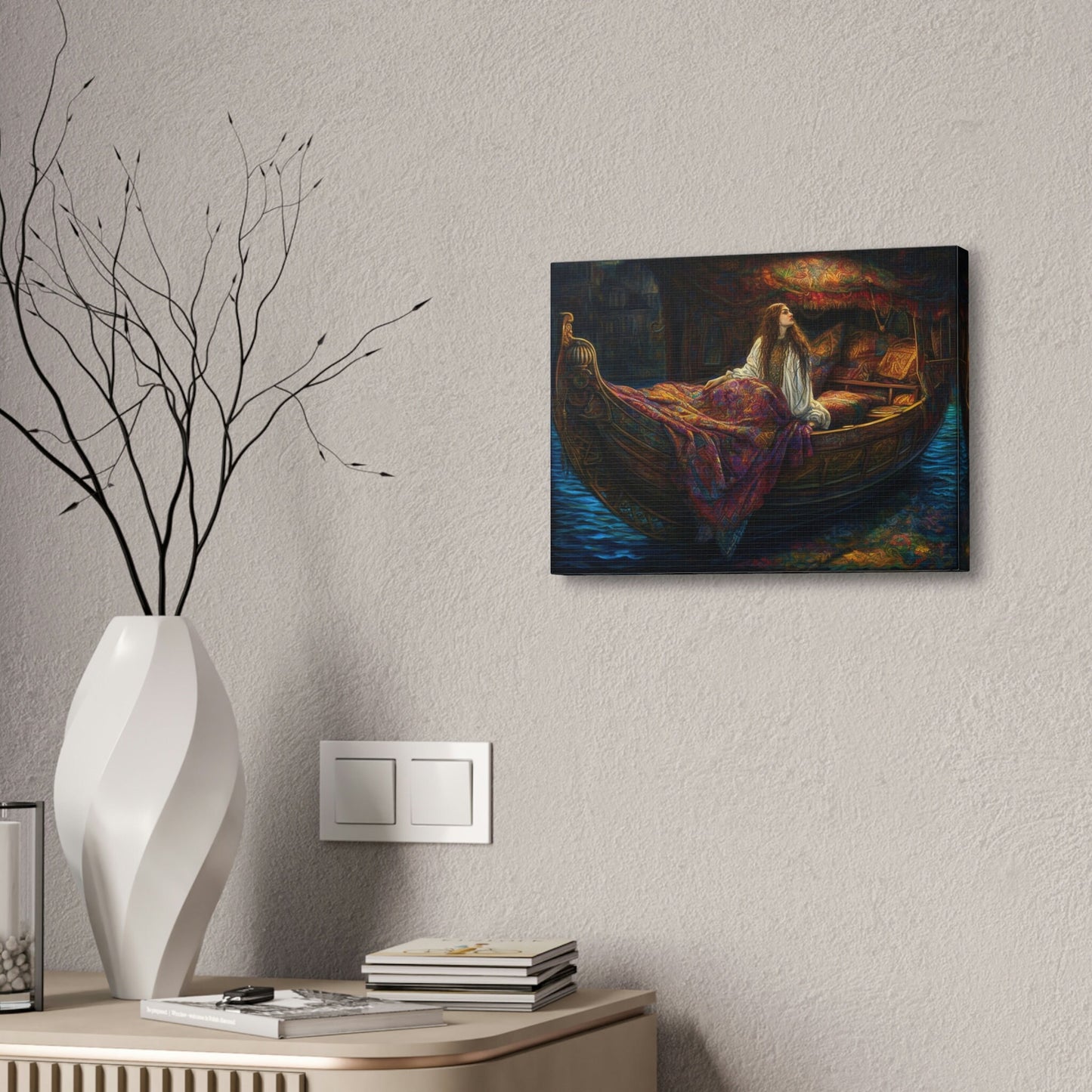 Unique wall art for college apartments or new homes | Reimagined Representation of The Lady Of Shallot by John William Waterhouse