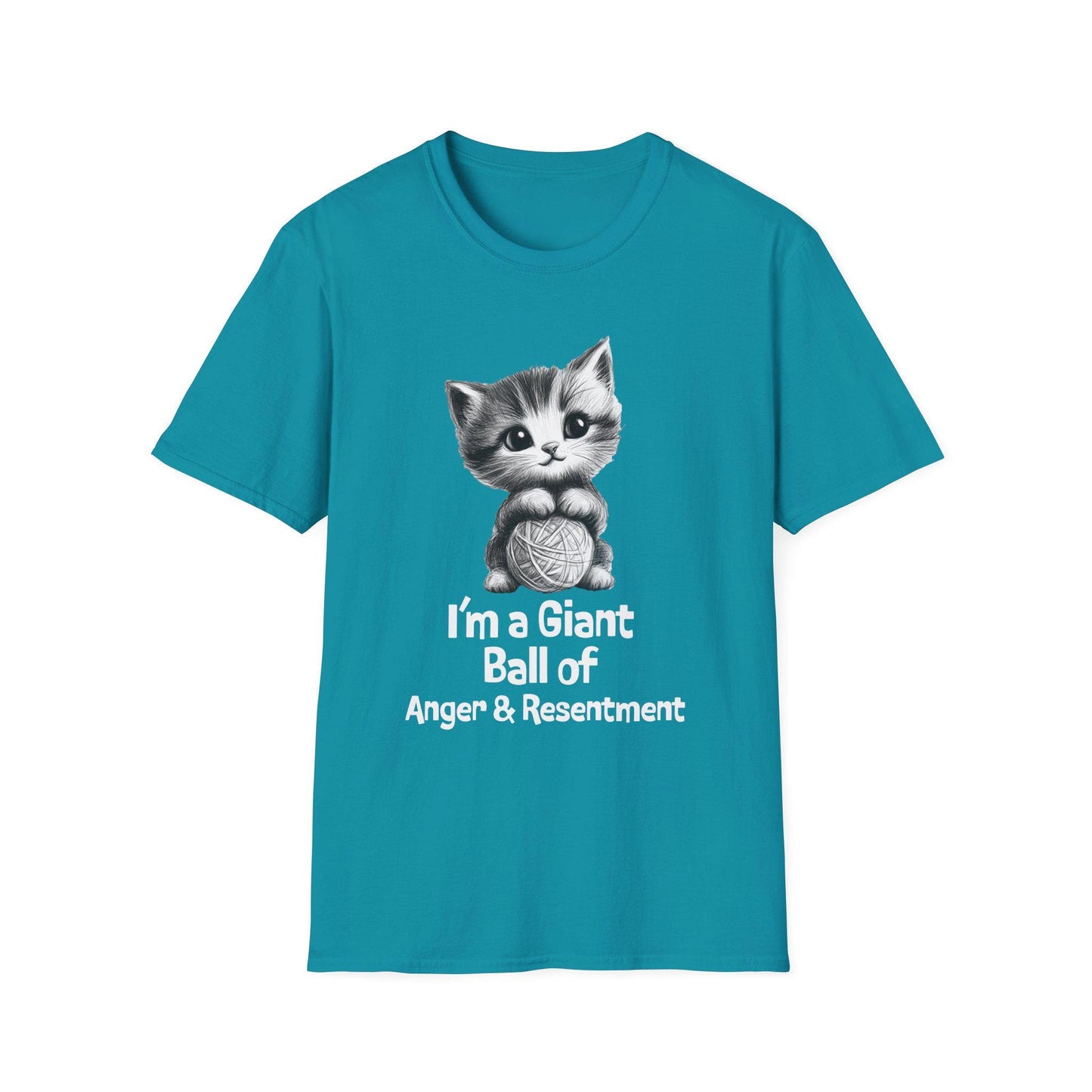 Funny Cat Tshirt - Unisex Softstyle Tee with 'I'm a giant ball of anger and resentment' - Cute Kitty Graphic, Cat Lover Gift, Sarcastic Tee,