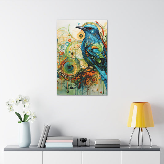 Unique College Dorm or New Apartment Wall Art | Abstract print of a Blue and Green Bird. Ai generated digital painting.