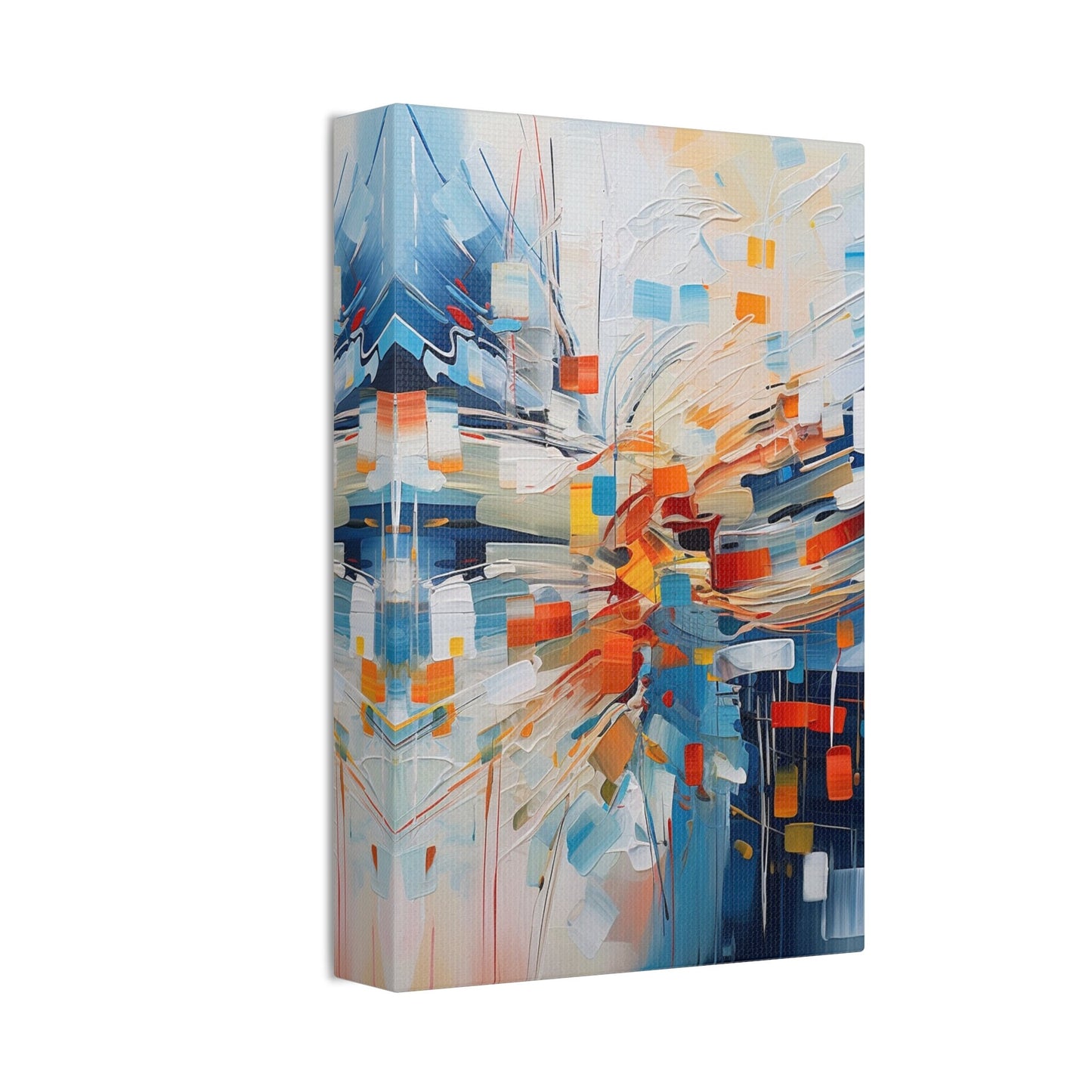 Unique wall art for college apartments or new homes | Abstract Textured Painting Print of White Noise with Red, Blue, and Orange  | Ai Art