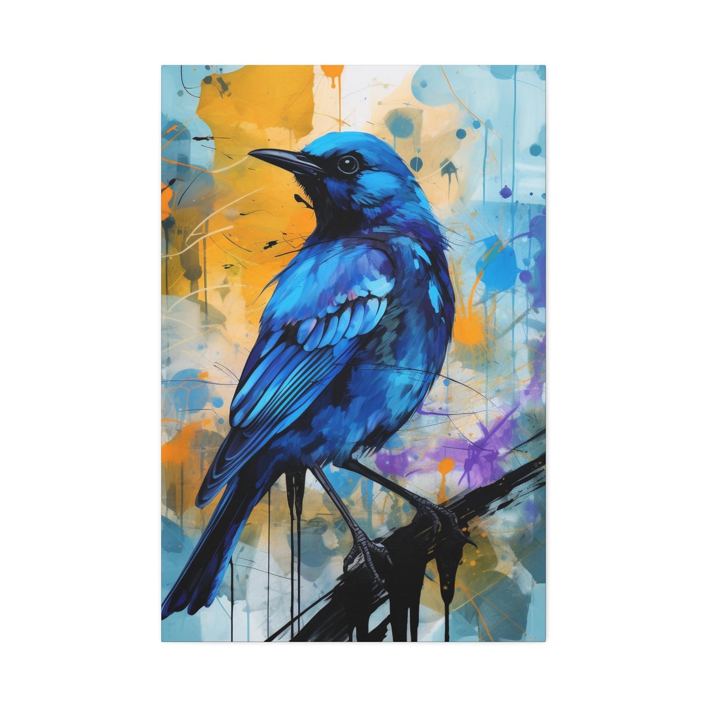 Canvas Stretched Wall Art, Blue Bird on Colorful Abstract Background, Art Print, Home Decor, Gallery Wrapped Canvas, Bird Lover Gift