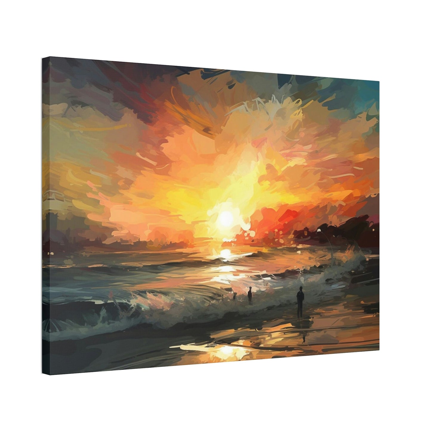 Unique wall art for college apartments or new homes | The Sky is on FIRE, Let's Surf!. Ai Art of a fiery sunset over the ocean.
