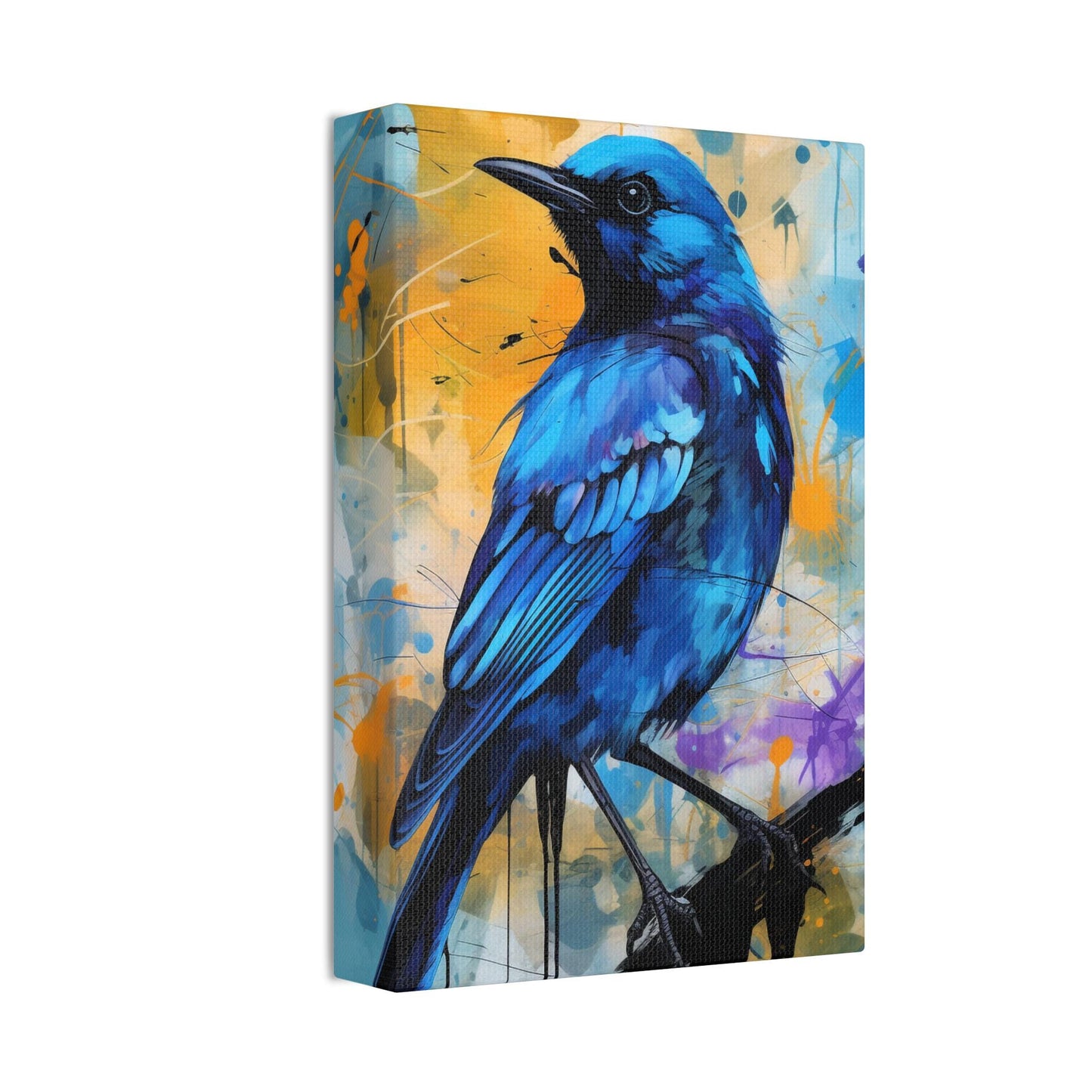 Canvas Stretched Wall Art, Blue Bird on Colorful Abstract Background, Art Print, Home Decor, Gallery Wrapped Canvas, Bird Lover Gift