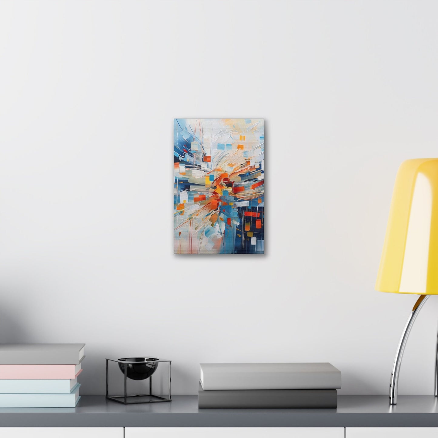 Unique wall art for college apartments or new homes | Abstract Textured Painting Print of White Noise with Red, Blue, and Orange  | Ai Art