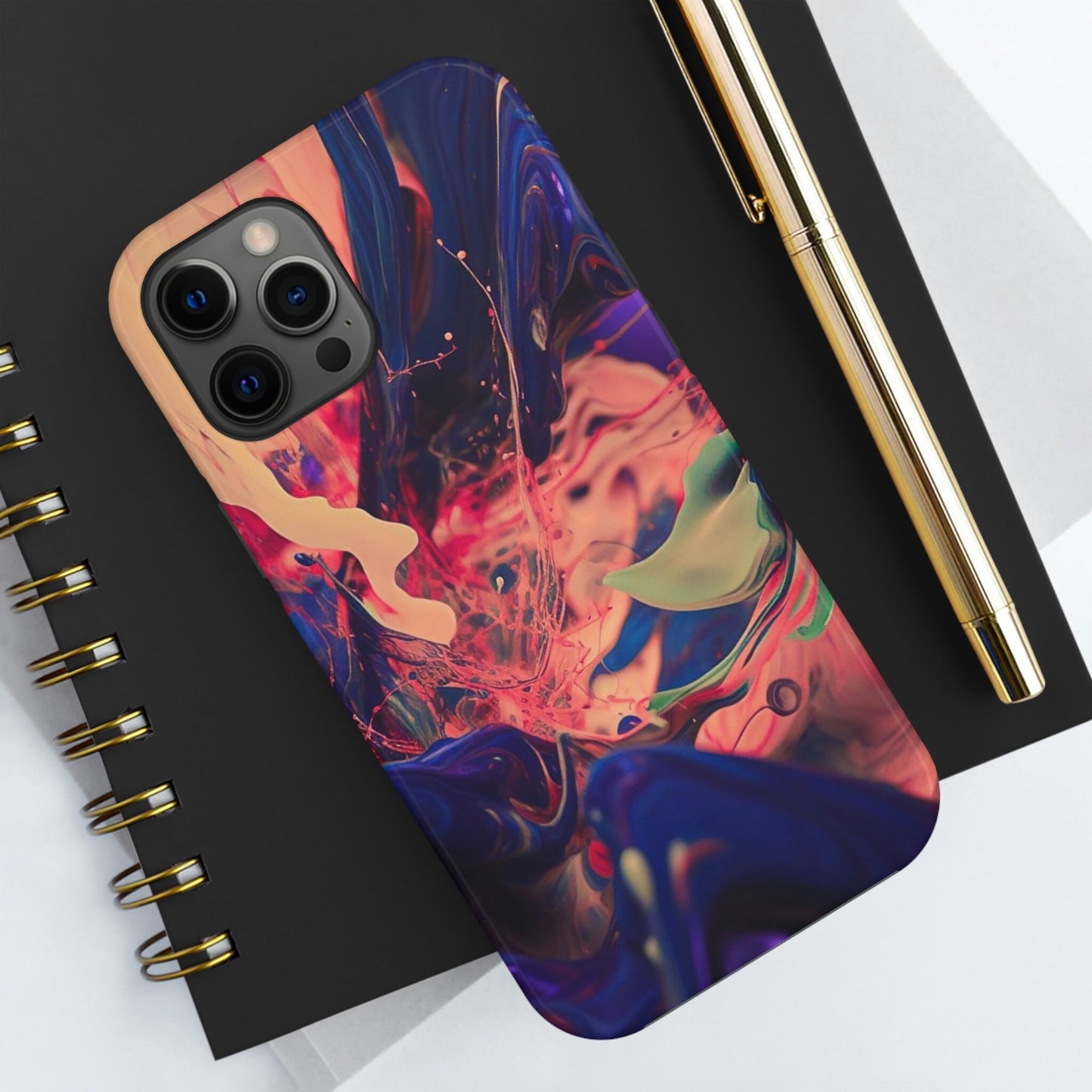 Purple, Peach, Pink, and Black Paint Splash iPhone Tough Case | AI Generated Art