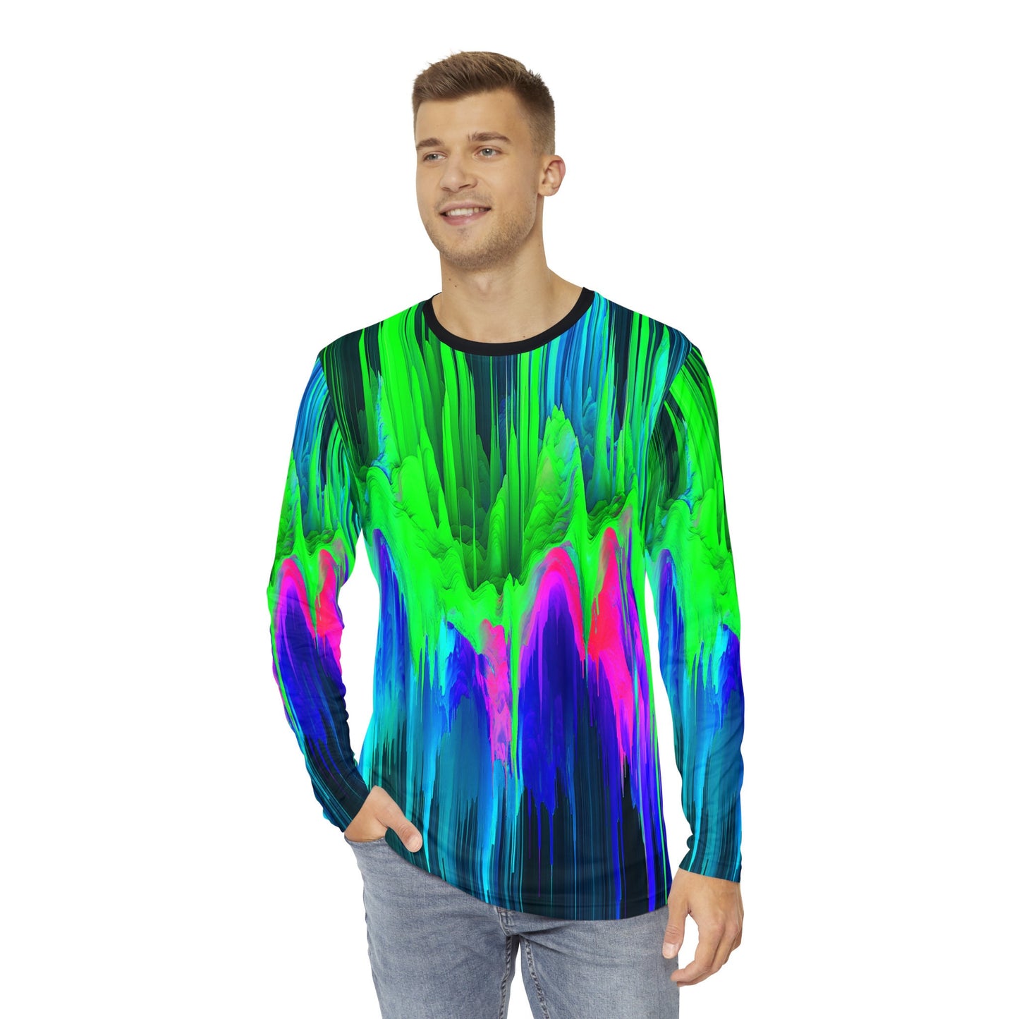 Unique gift for the holidays for those that want to stand out in a crowd, or yourself. Bright pixel drip art. Men's Long Sleeve Shirt.