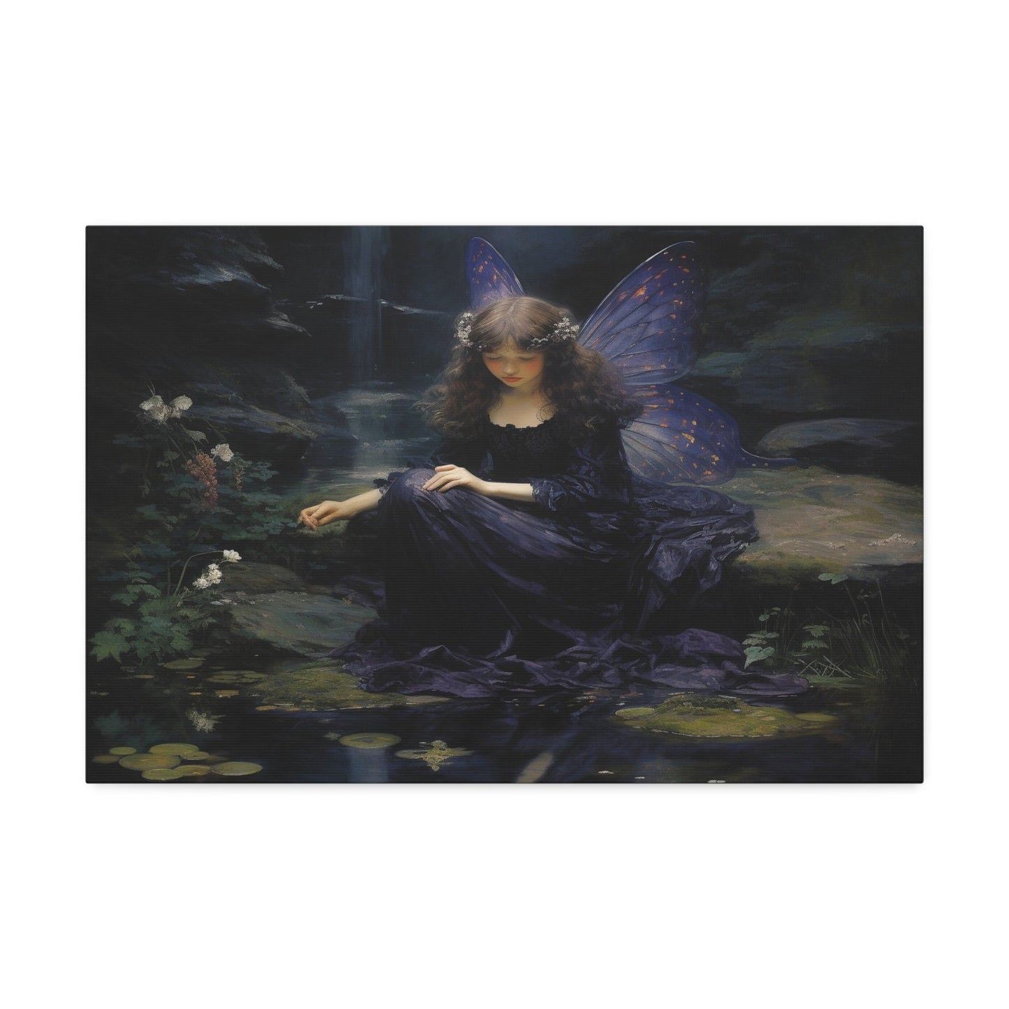 Unique wall art for college apartments  and new homes | Purple Fairy Contemplation by a Forest Stream | Ai Wall Art